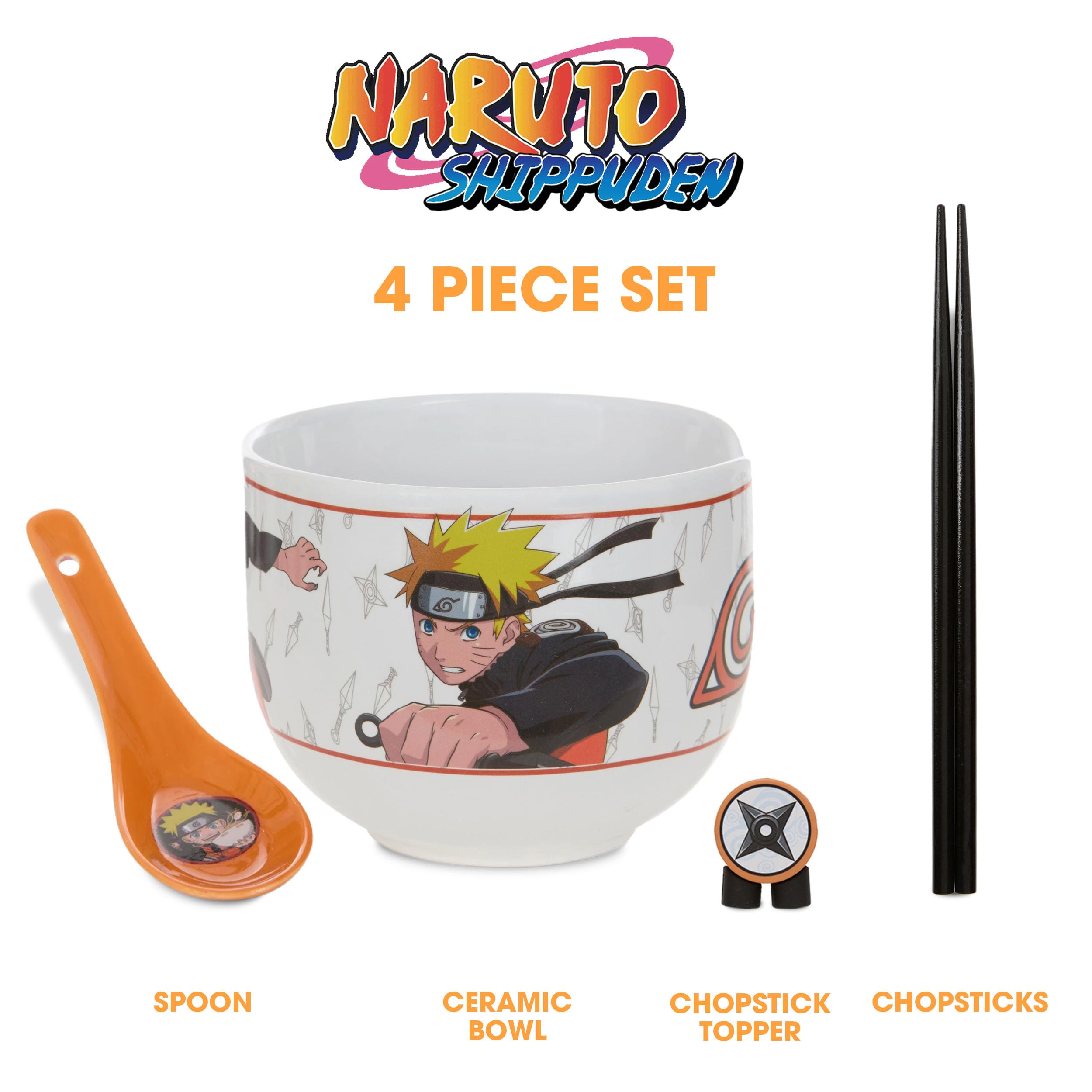 Naruto Anime Ramen Bowl Set - 16 oz Ceramic Microwave Safe Noodle Bowl with Chopsticks & Spoon | Perfect for Instant Ramen, Rice, Soup | Great Anime Gift for Men & Otaku Fans | Home Dining, Office Lunch, Anime Party