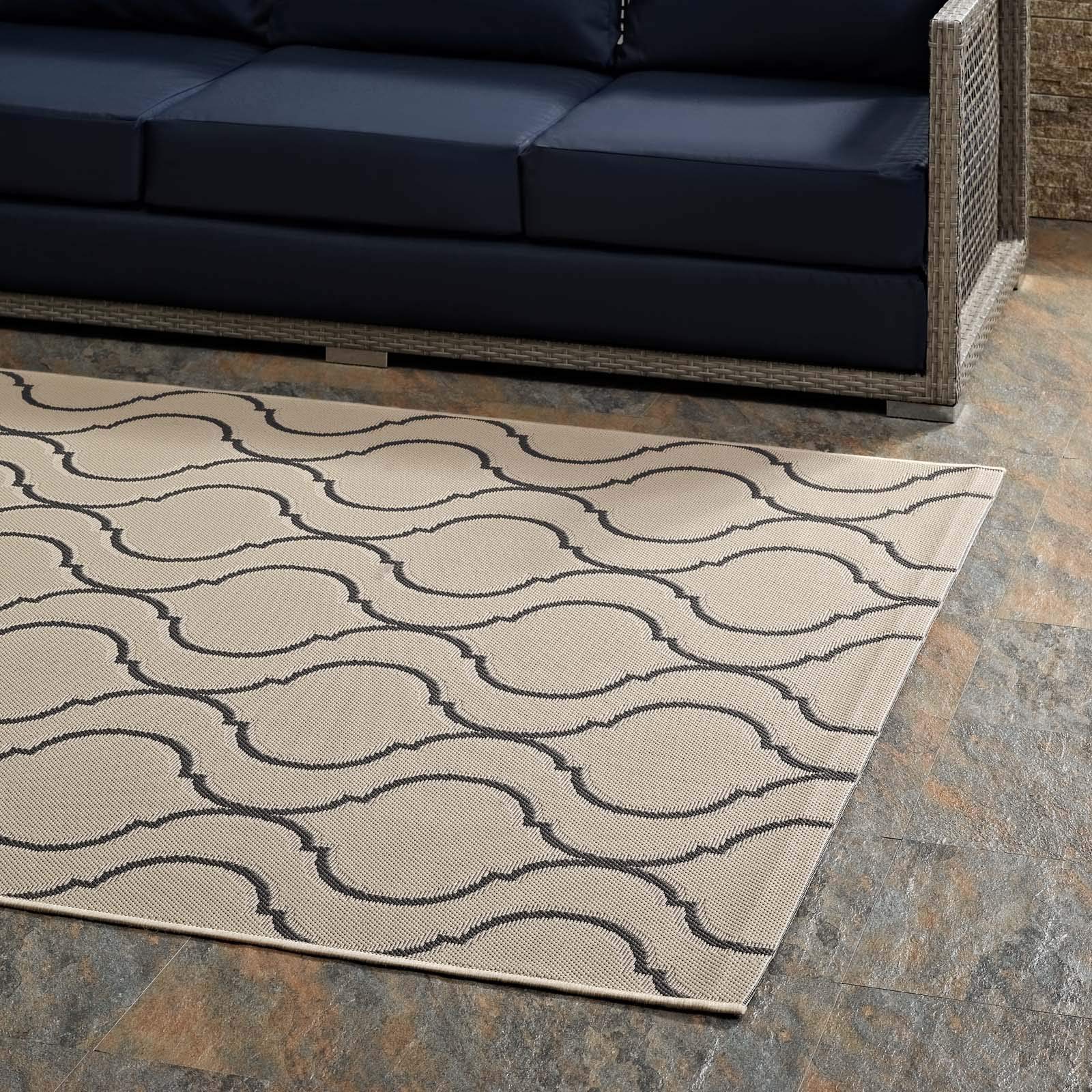 Modern Contemporary Living Lounge Indoor Outdoor Area Rug - Soft Fabric Floor Carpet in Multi Beige - Perfect for Living Room, Bedroom, Patio & Deck Decor