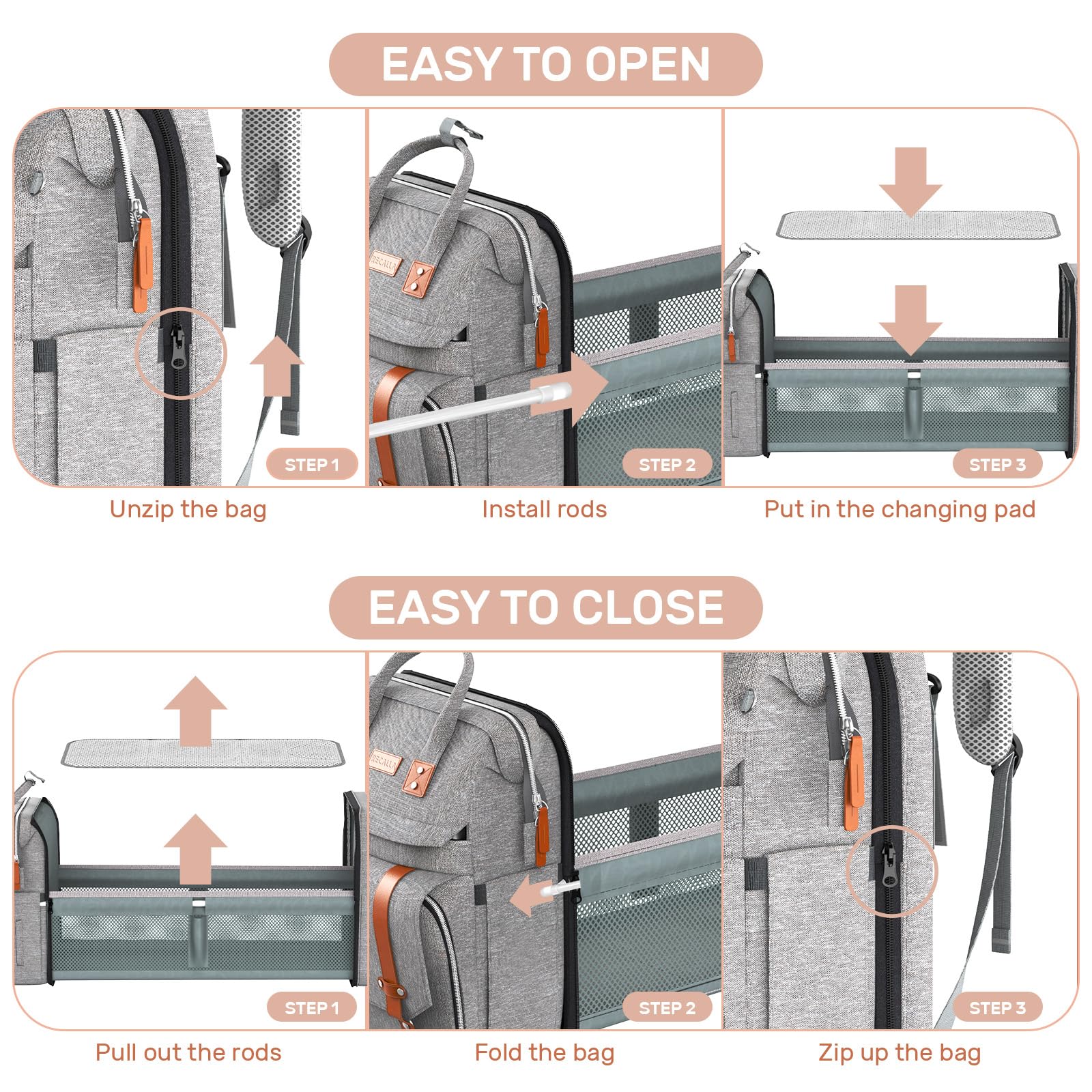 Gray Diaper Backpack with Changing Station - Baby Essentials for Travel & Outings