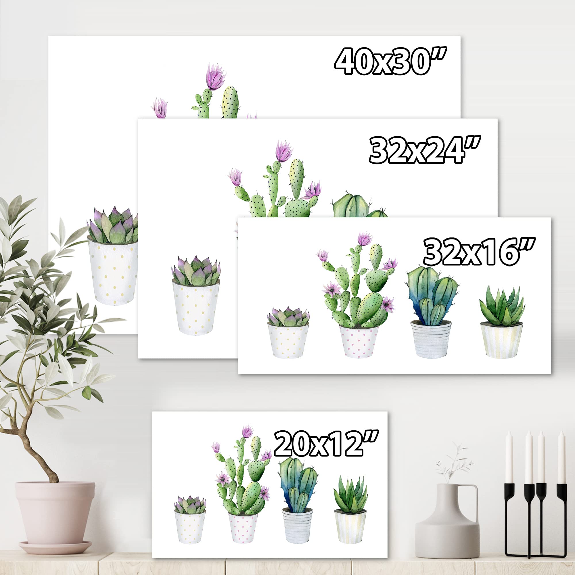DesignQ Cactus Succulent Aloe Vera Potted Plants - Farmhouse Style Canvas Wall Art Decor for Living Room, Bedroom & Office
