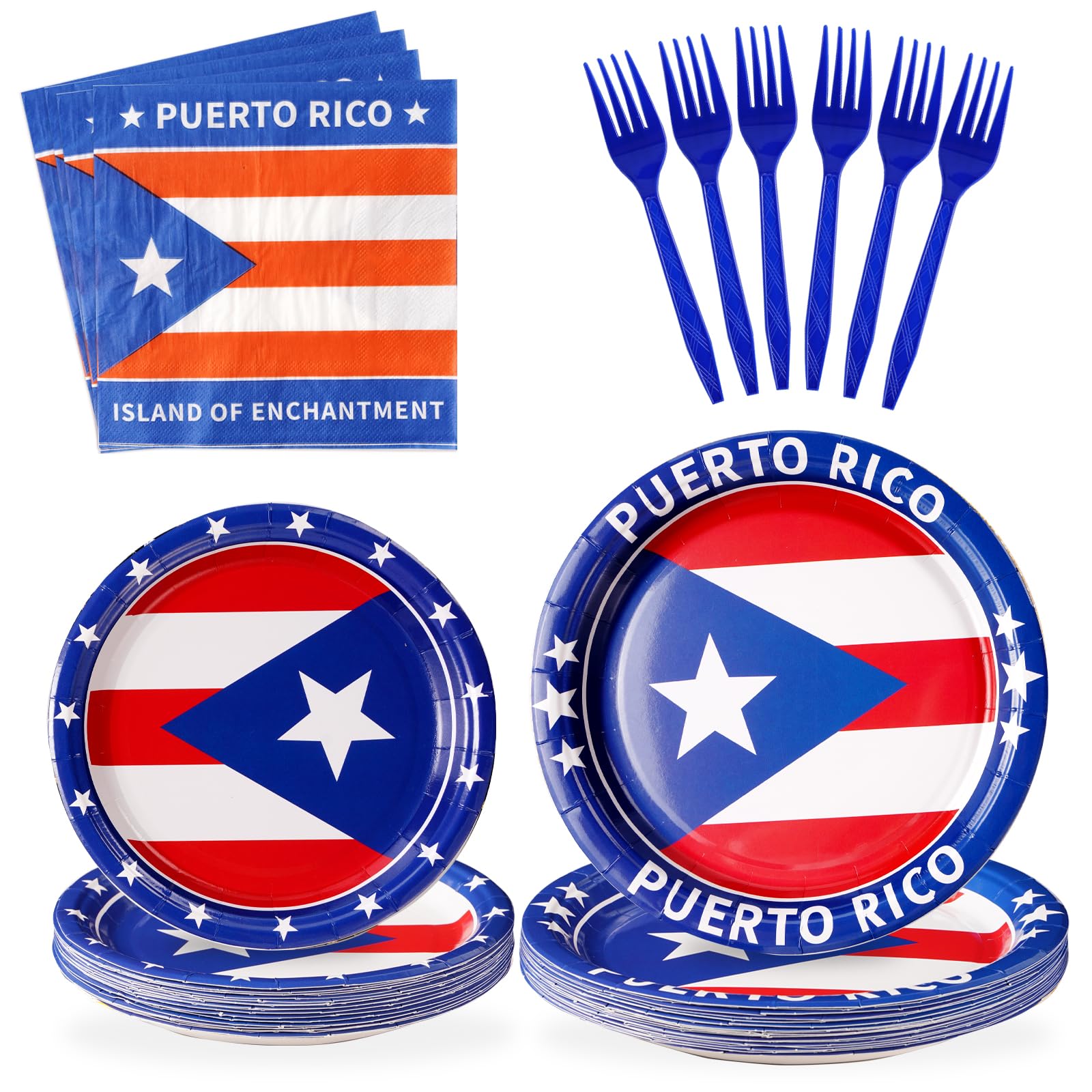 Grencian 96-Piece Puerto Rico Flag Party Supplies Set - Disposable Plates, Cups & Tableware for Birthday Celebrations, Family Gatherings & Friends Parties (Serves 24) - Perfect for Puerto Rican Themed Events, National Holidays & Cultural Festivities