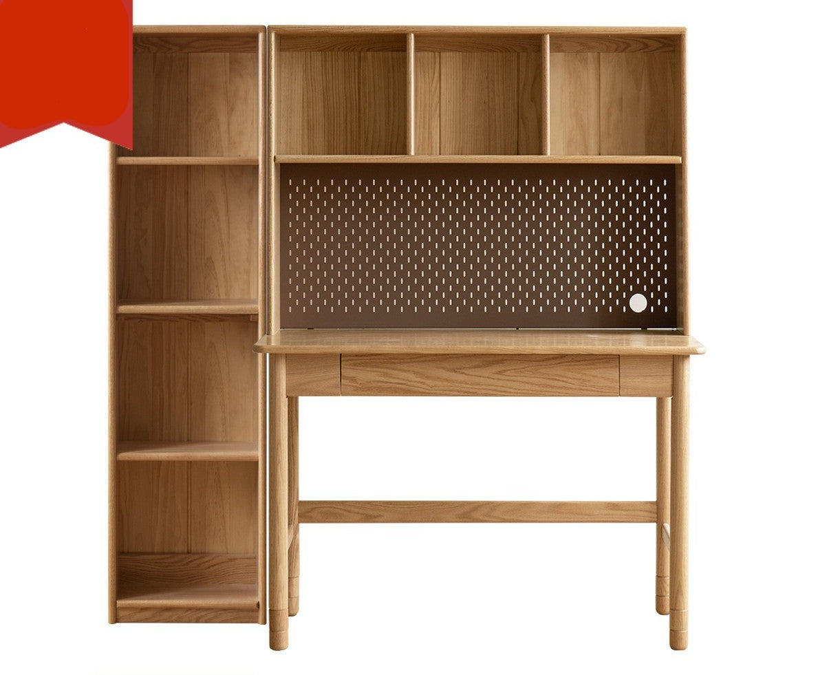 Solid Oak Wood Adjustable Height Kids Study Desk with Bookshelf - Perfect for Homework, Reading & Organizing in Bedroom or Playroom