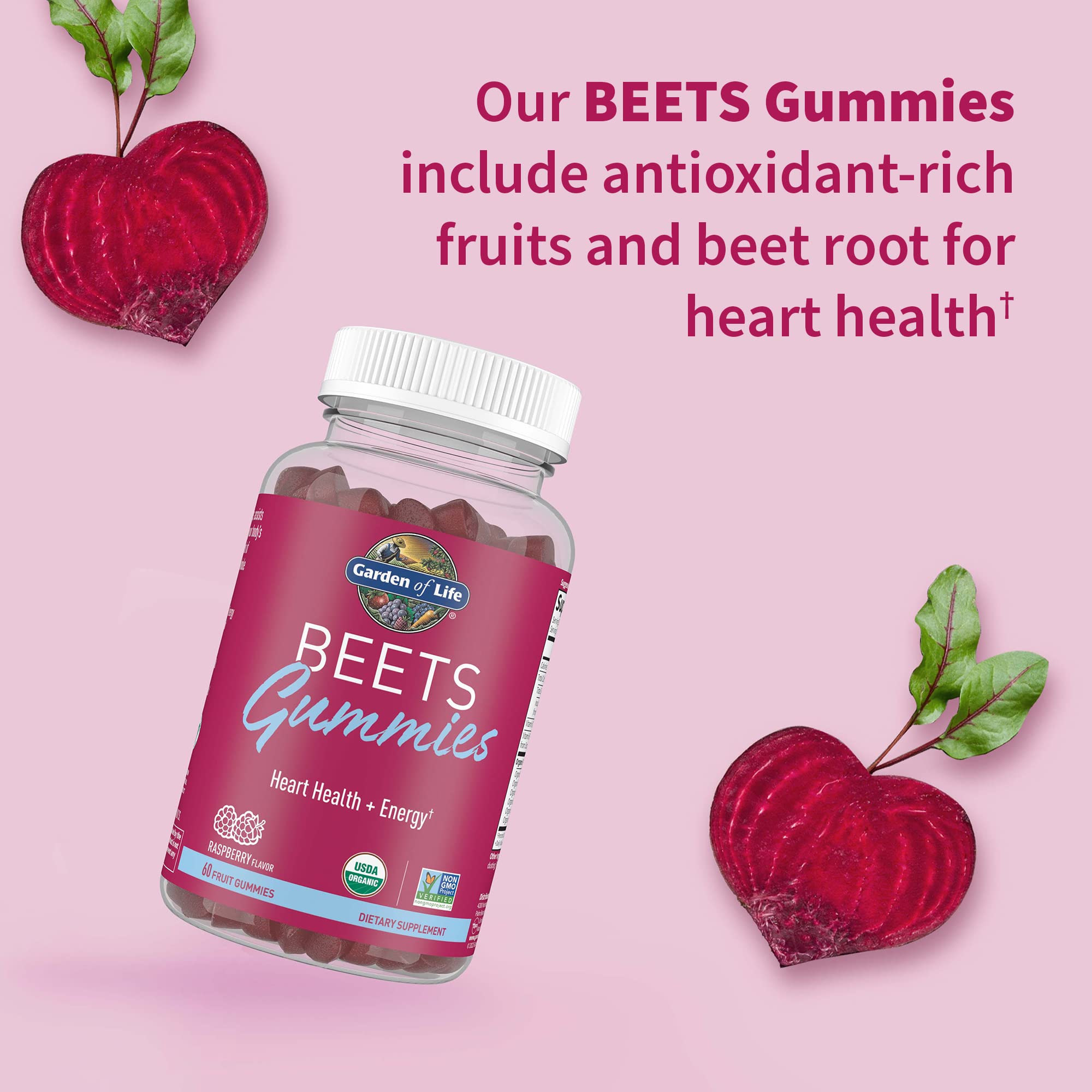 Garden of Life Organic Beet Root Gummies with Pectin – Rich in Antioxidants, Vitamin C, D & B12 – Supports Heart Health & Energy Boost – Vegan, Gluten-Free, Non-GMO Raspberry Flavor (30 Servings) – Perfect for Daily Wellness & Active Lifestyles