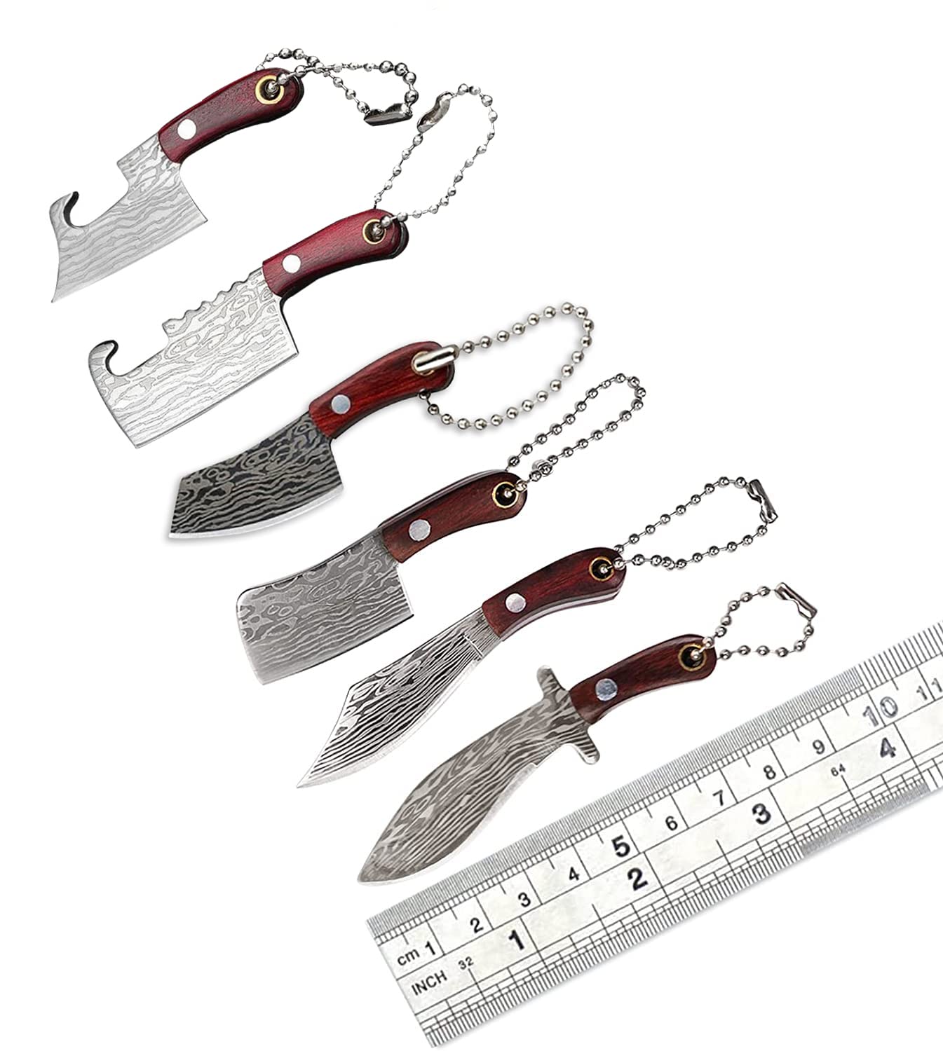 Premium Damascus Steel Pocket Knife Set - 7-Piece Mini Chef Knife with Sheath, EDC Knives, Box Cutter, Bottle Opener & Sharpener | Perfect for Camping, Hiking, Survival & Everyday Carry