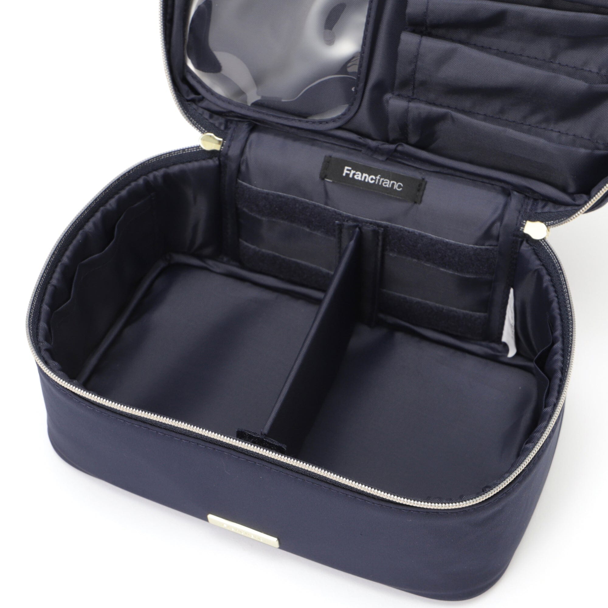 Frilled Vanity Pouch - Navy Blue Makeup Bag for Travel & Daily Use | Compact Cosmetic Organizer with Elegant Lace Trim