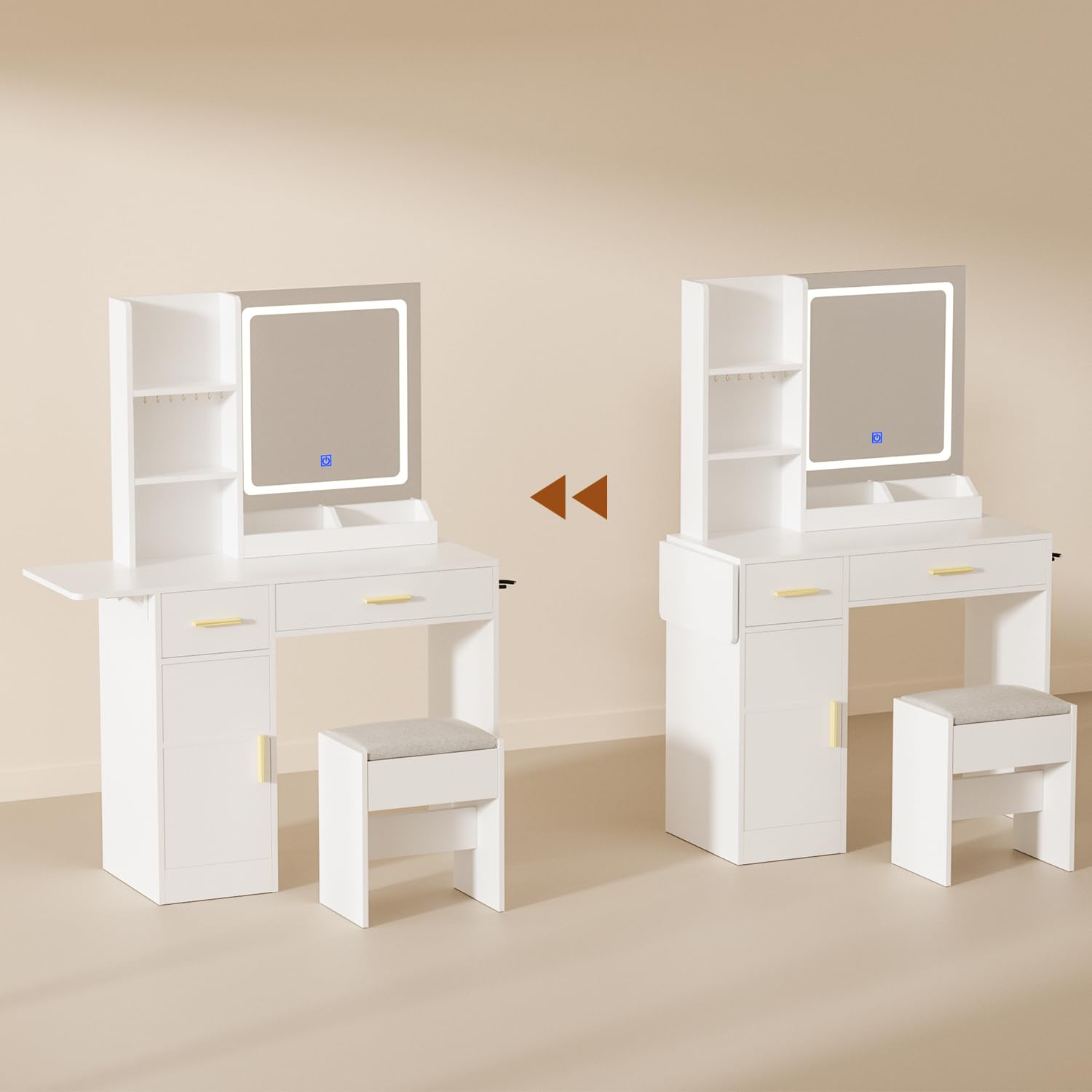 Vanity Desk with Mirror and LED Lights - 35.43