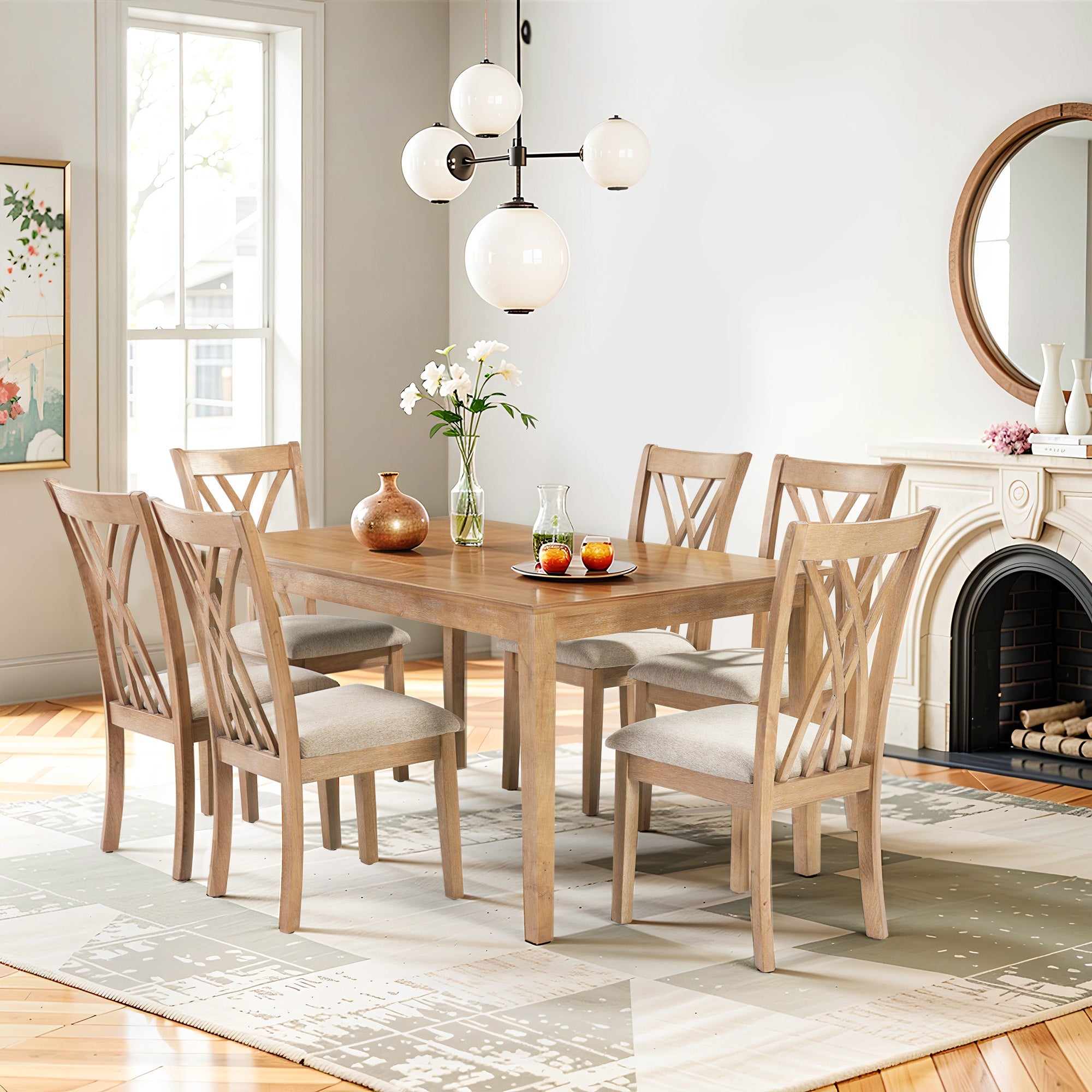 Modern 6-Piece Dining Table Set with Anti-Slip Chairs - 60