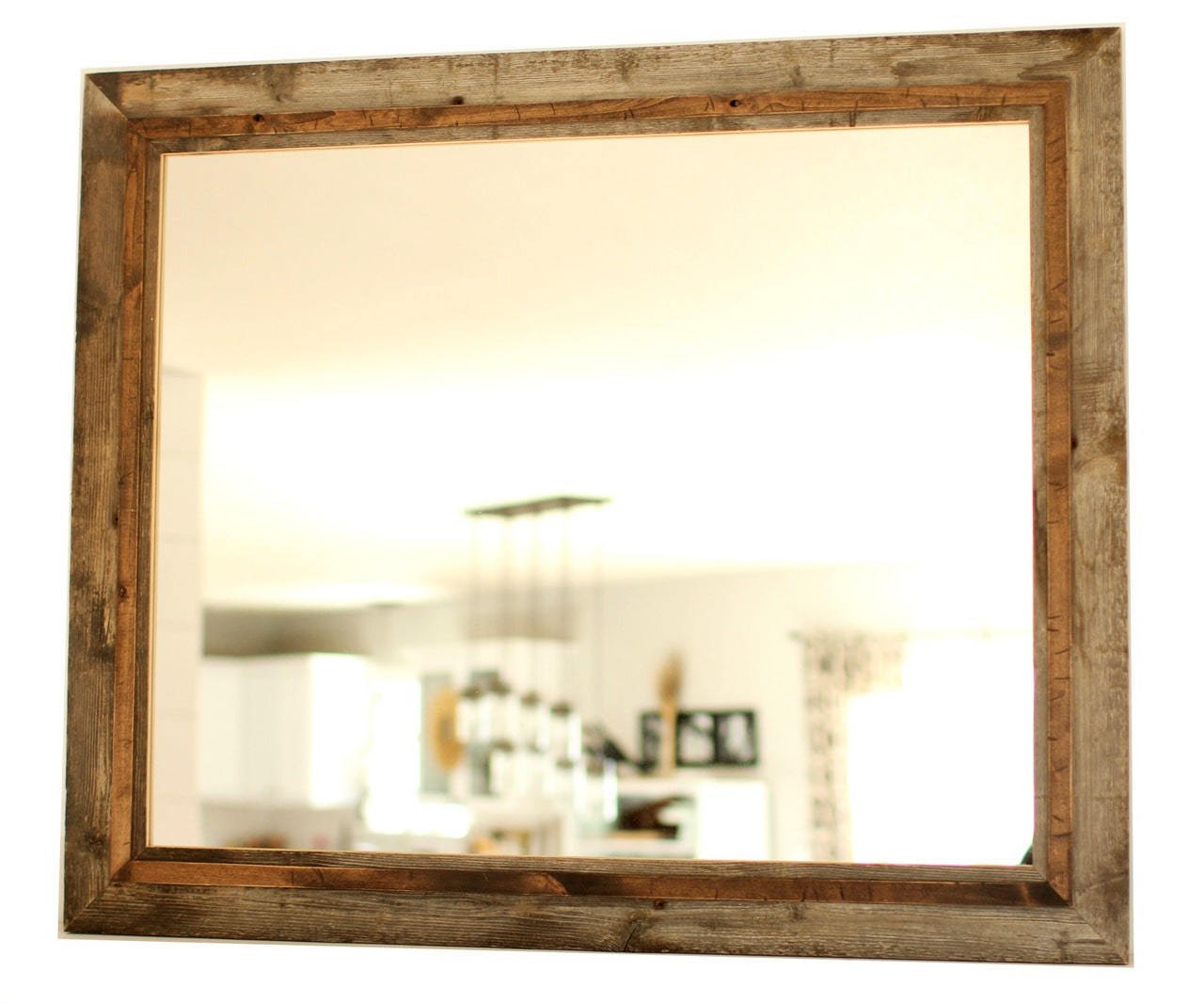 MyBarnwoodFrames - Rustic Reclaimed Barn Wood Mirror with Alder Overlay, Hobble Creek Style, 26x30 Inches - Perfect for Farmhouse Decor, Bathroom Vanity & Entryway Wall