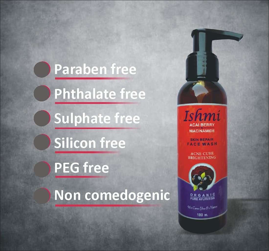 Ishmi Acai Berry & Niacinamide Face Wash - 100ml | Hydrating & Gentle Cleanser for Acne, Pimples & Combination Skin | SLS, Paraben & Silicone Free | Daily Skincare Routine for Clear, Glowing Skin