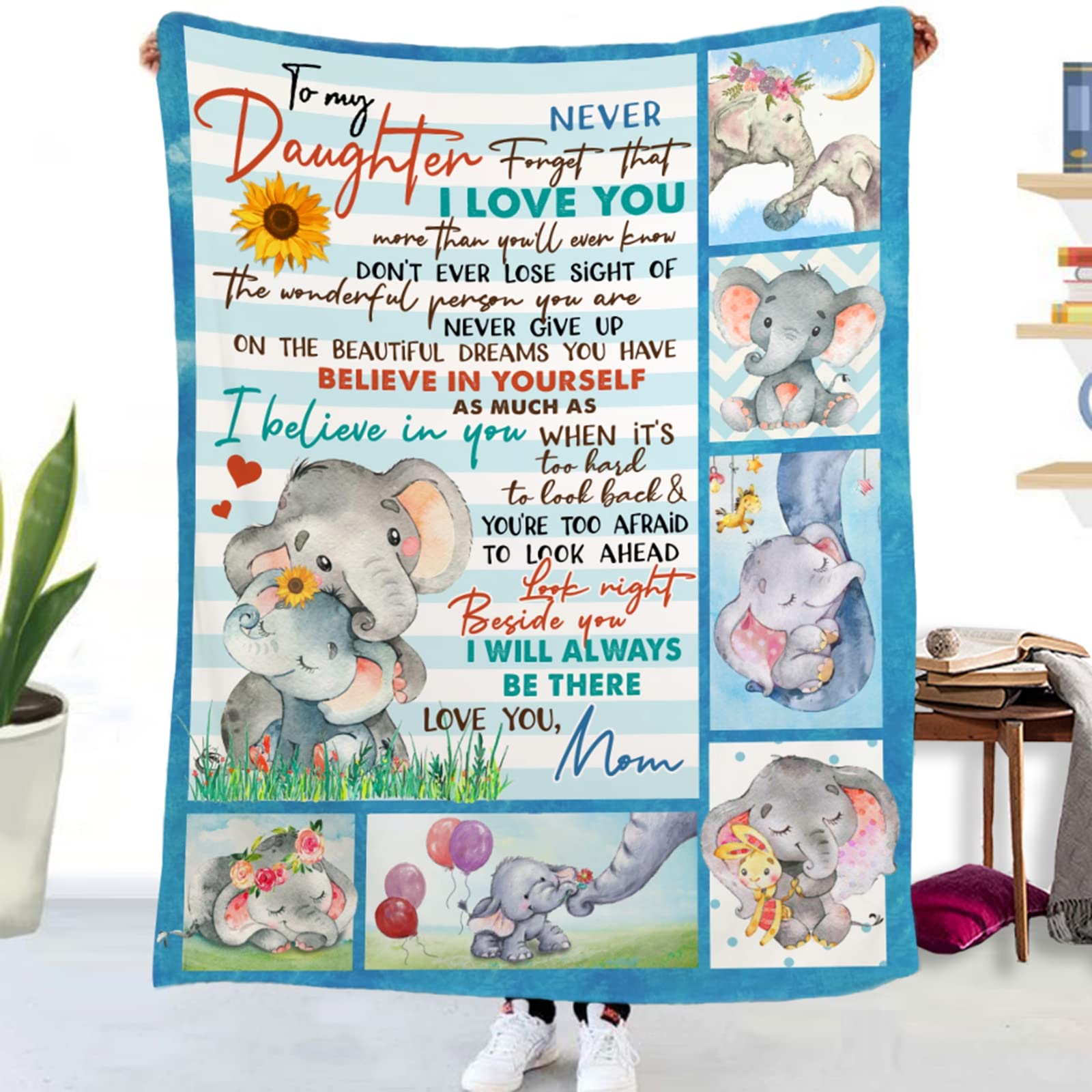 Personalized Letter Blanket Gift for Daughter - Super Soft Flannel & Cozy Fleece Throw - 130x150cm Warm Printed Blanket with Mom's Encouragement & Love - Perfect for Birthdays, Christmas & Family Gifts