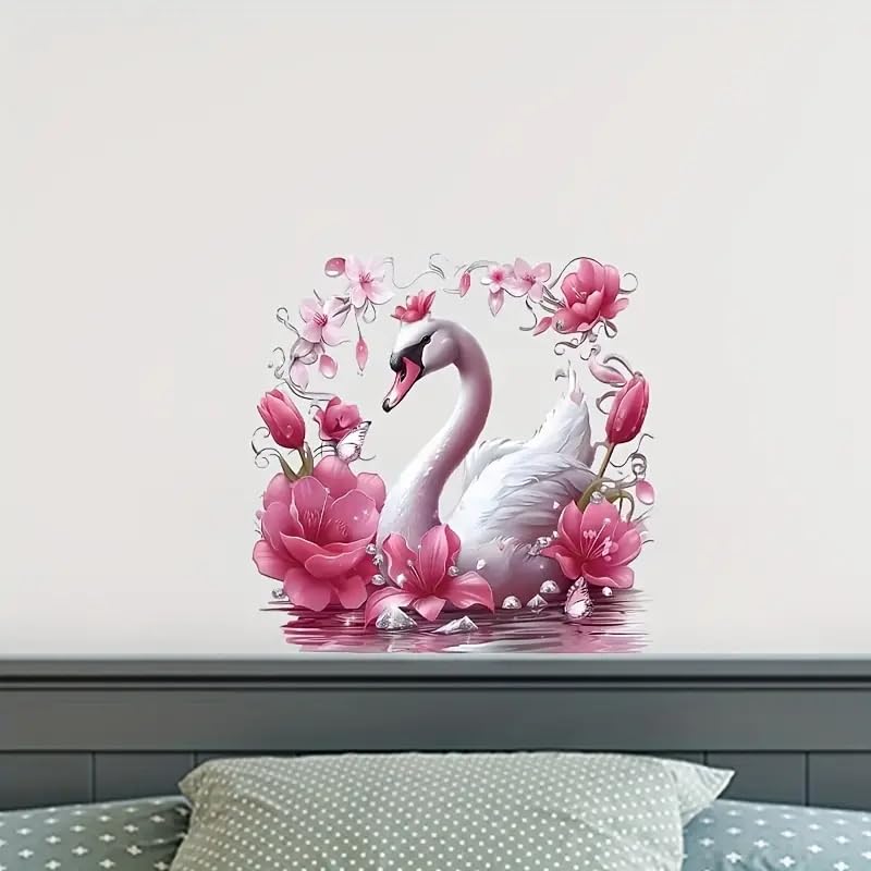Waterproof Swan Blossoms Flower Toilet Cover Stickers - Spring Floral Leaf Butterfly Bathroom Decals for Toilet Lid, Tank & Seat | Self-Adhesive Vinyl Wall Stickers for Bathroom Decor (Home, Apartment, RV)