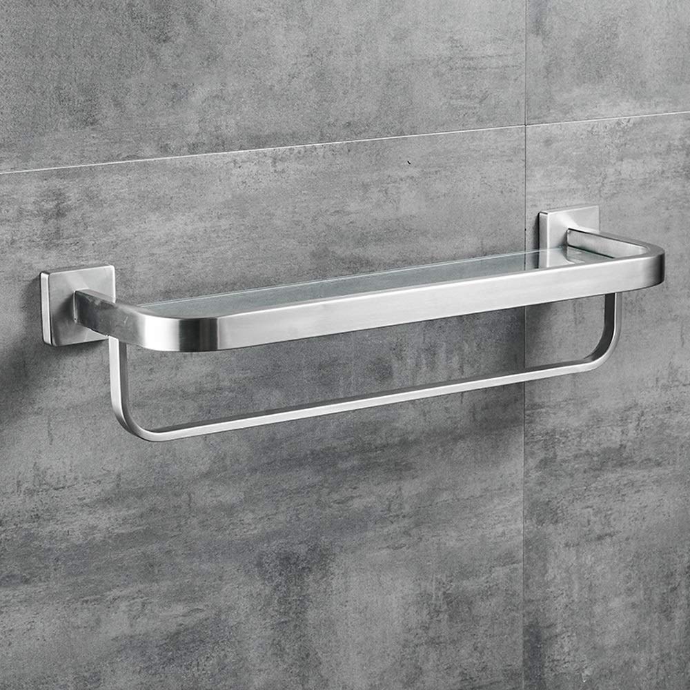 Premium Thick Tempered Glass Stainless Steel Wall Mounted Shelf - Rustproof Bathroom & Kitchen Storage Organizer, Shower Caddy, Floating Shelves with Towel Rack - Perfect for Modern Home, Spa, and Hotel Decor