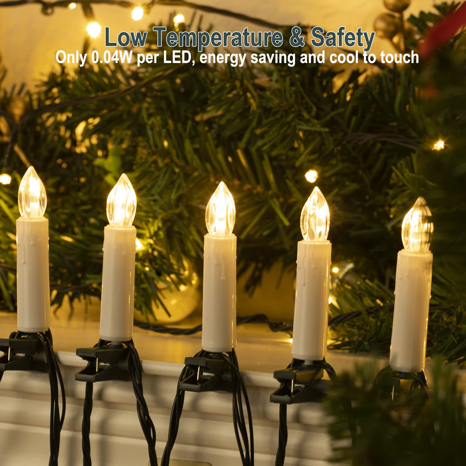 48FT 50 LED Christmas Candle String Lights - Connectable Flameless Candle Lights with Clips for Xmas Tree, Indoor & Outdoor Holiday Decoration (Warm White) - Perfect for Christmas, Weddings, Parties and Seasonal Celebrations