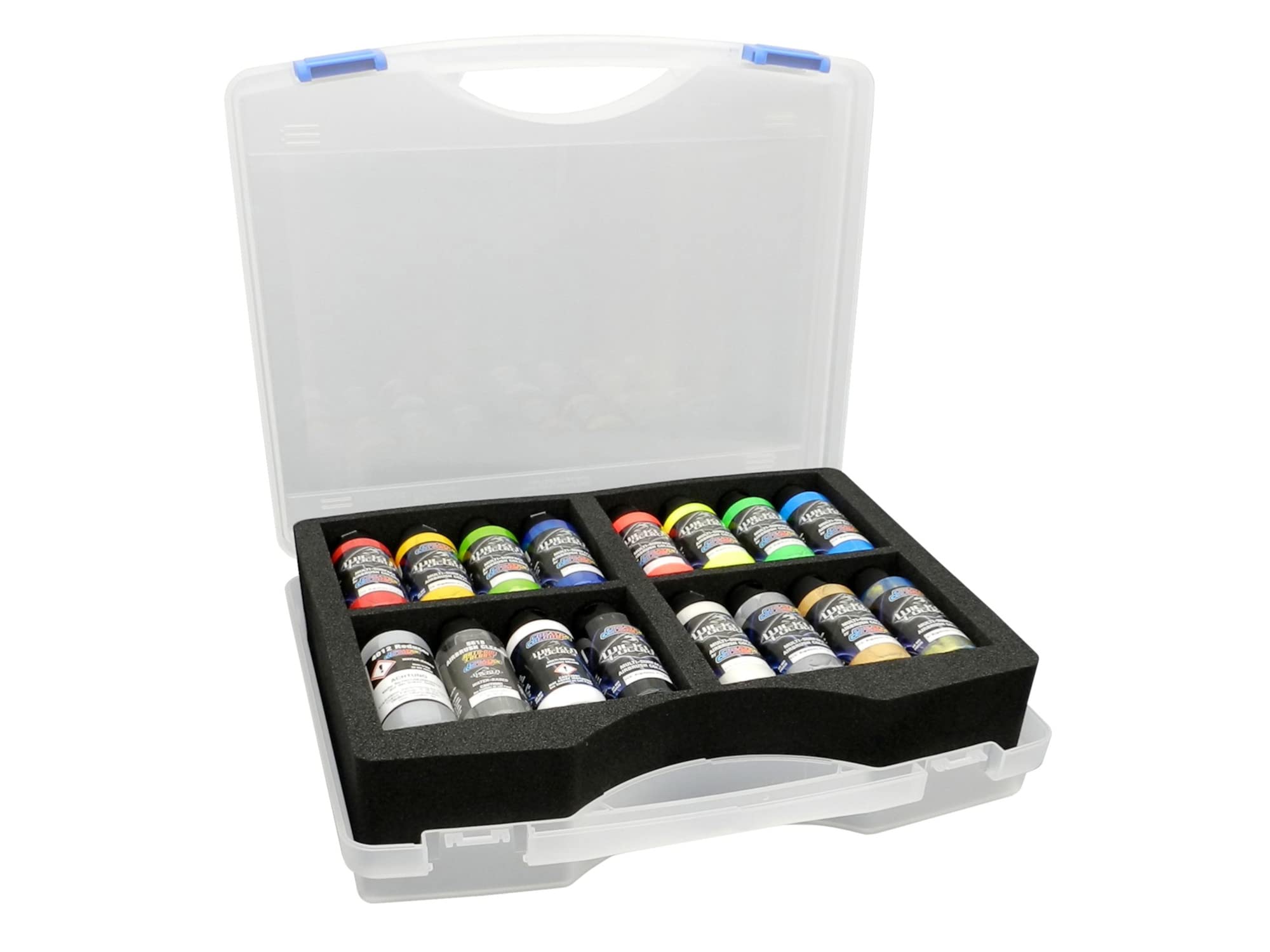 Wicked Colors Airbrush Paint Set - 14x60ml (Transparent, Opaque, Pearl, Fluorescent, Metallic) with Cleaner & Reducer - Perfect for Automotive, Model Kits & DIY Art Projects
