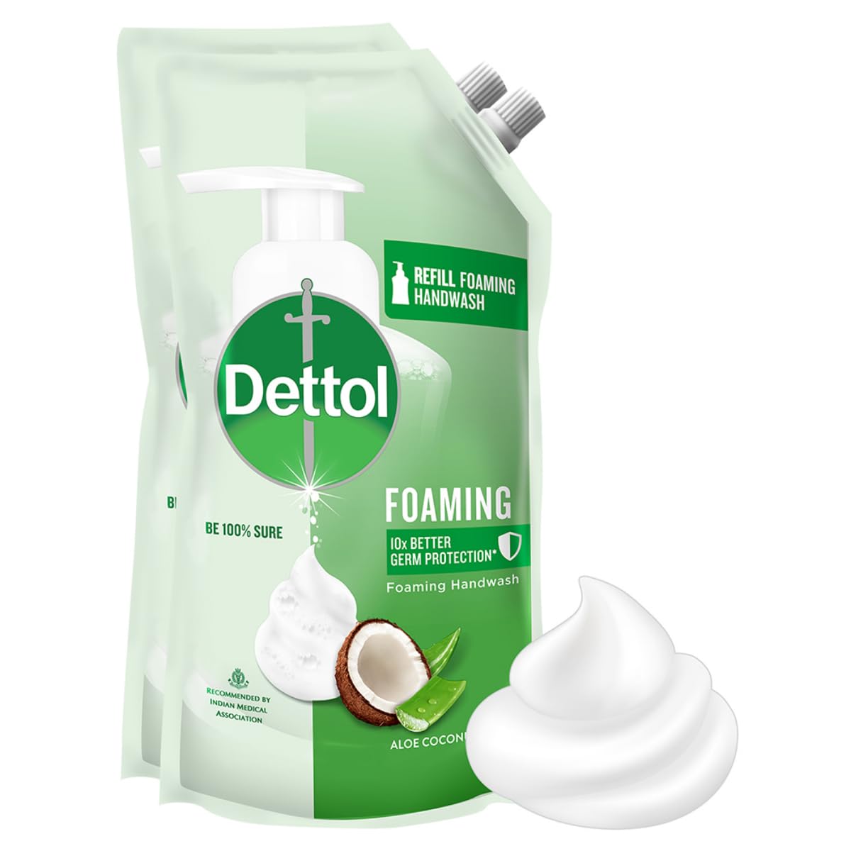 Dettol Aloe & Coconut Foaming Hand Wash Refill 700ml (Pack of 2) - Moisturizing Rich Lather, Gentle on Skin | Perfect for Bathroom, Kitchen & Office Use