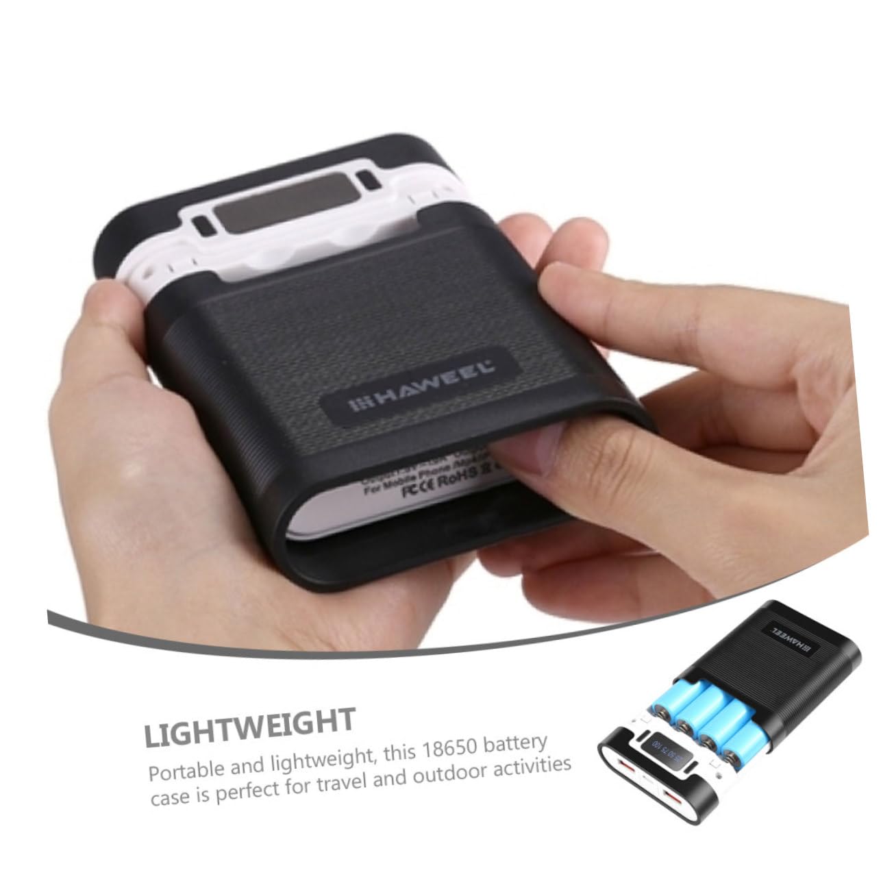 DOITOOL 18650 Battery Case - 4 Slot Portable Power Bank DIY Kit with Rechargeable Battery Charger - Compact Travel Charging Solution for Camping, Hiking & Emergency Power Backup (Black)