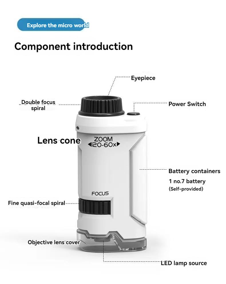 2024 Kids Microscope - Mini Science Microscope for Children, Portable Handheld Microscope for Lab & Jewelry Inspection (Blue & Yellow) | STEM Educational Toy for Classroom & Home Science Exploration