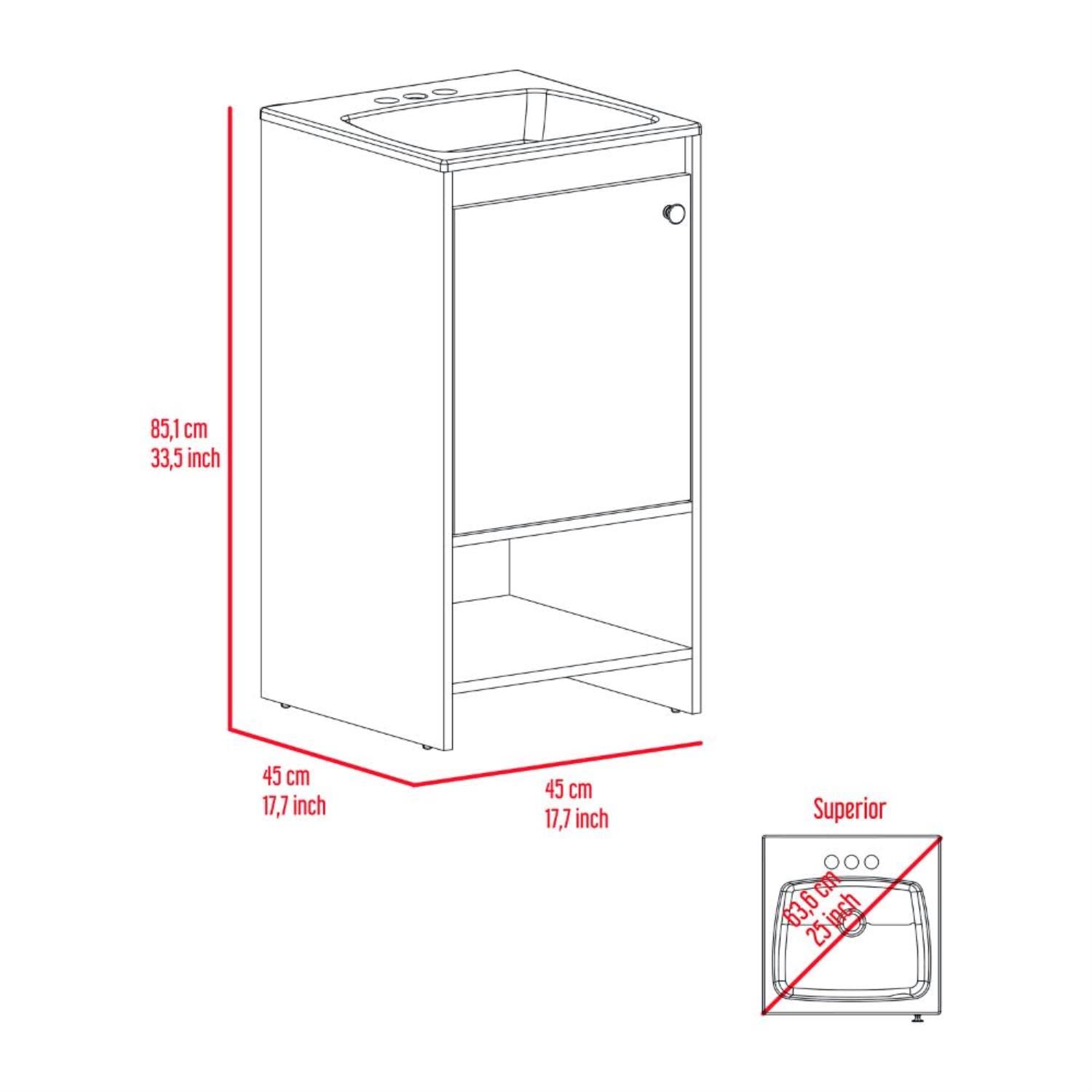 Braavos White Bathroom Vanity with Sink, 2 Shelves & Single Door Cabinet - Modern Storage Solution for Small Bathrooms, Powder Rooms & Guest Baths