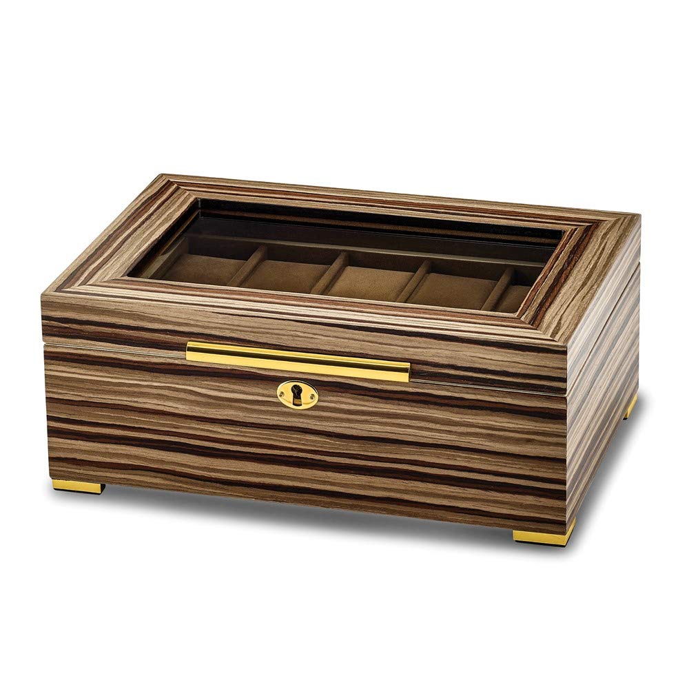 Premium South American Vine Matte Veneer Glass Lid Watch Case with Lock - Elegant Storage for Luxury Watches, Jewelry & Collectibles | Ideal for Travel, Display & Home Decor