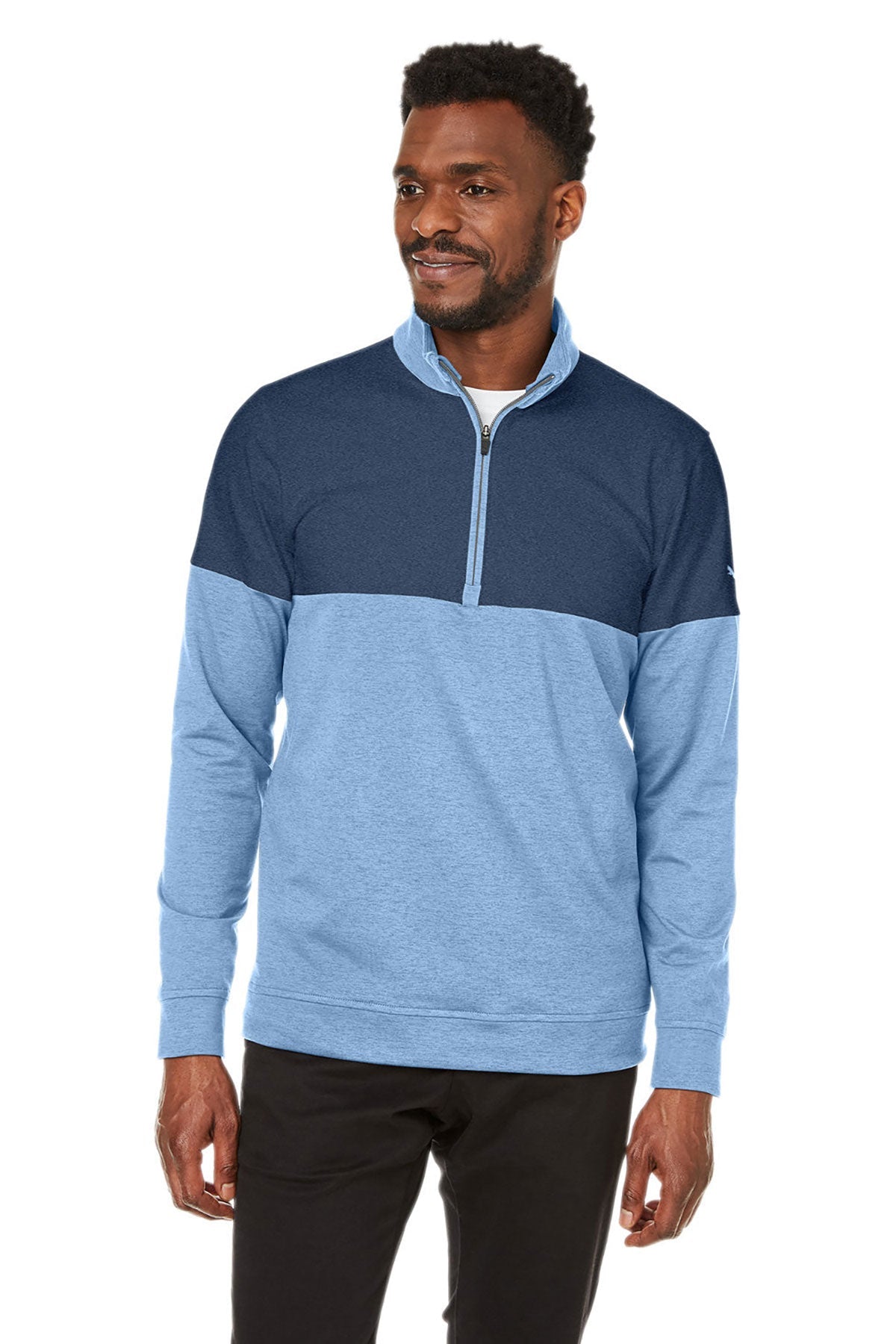 Puma Men's Custom Cloudspun Warm Up Quarter Zip Pullover - Blue Bell Dark Denim | Athletic Performance & Casual Wear for Running, Gym & Outdoor Activities