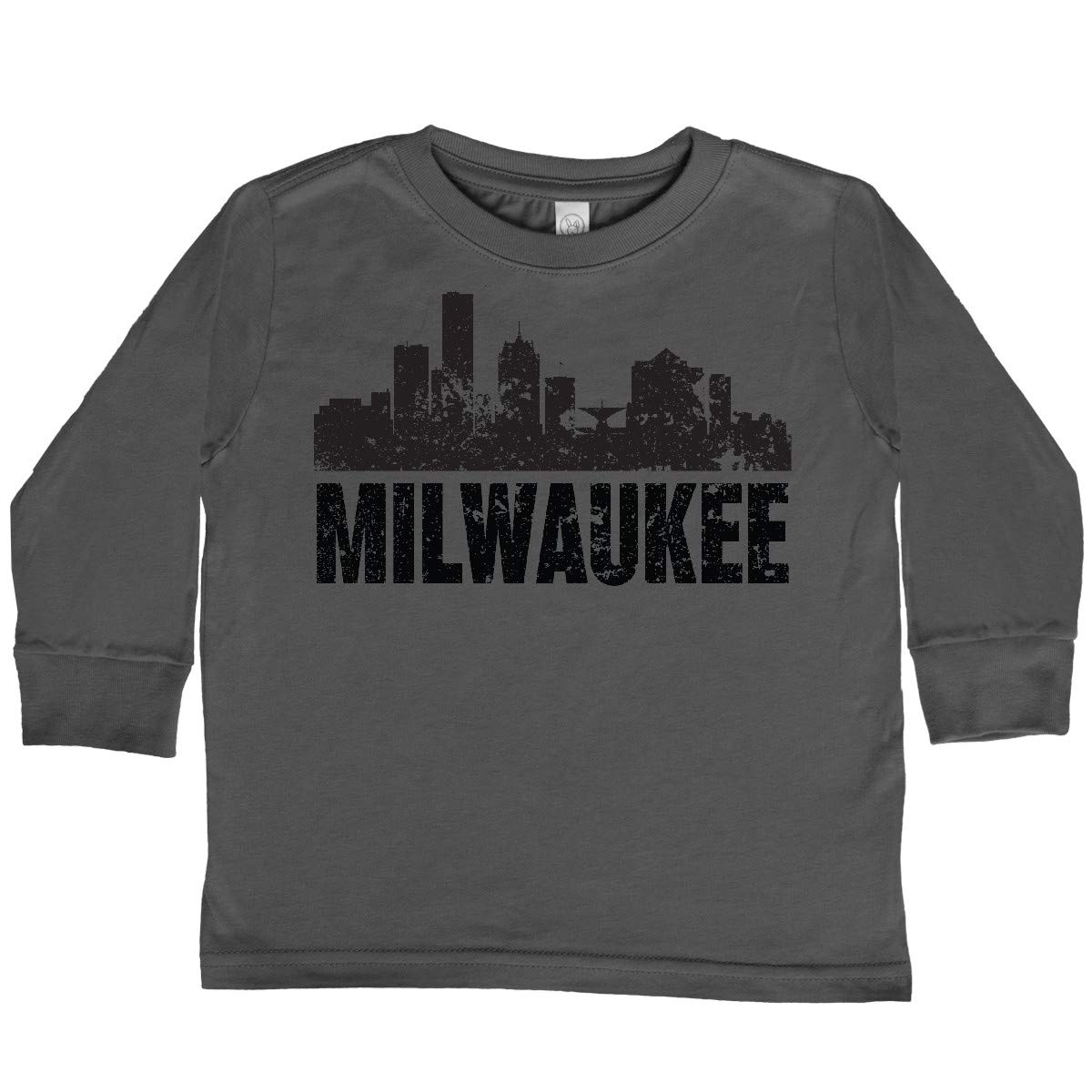 Inktastic Milwaukee Skyline Grunge Toddler Long Sleeve T-Shirt - Cool Graphic Tee for Boys & Girls, Urban Streetwear Style - Perfect for Casual Wear, Family Outings & City-Themed Events