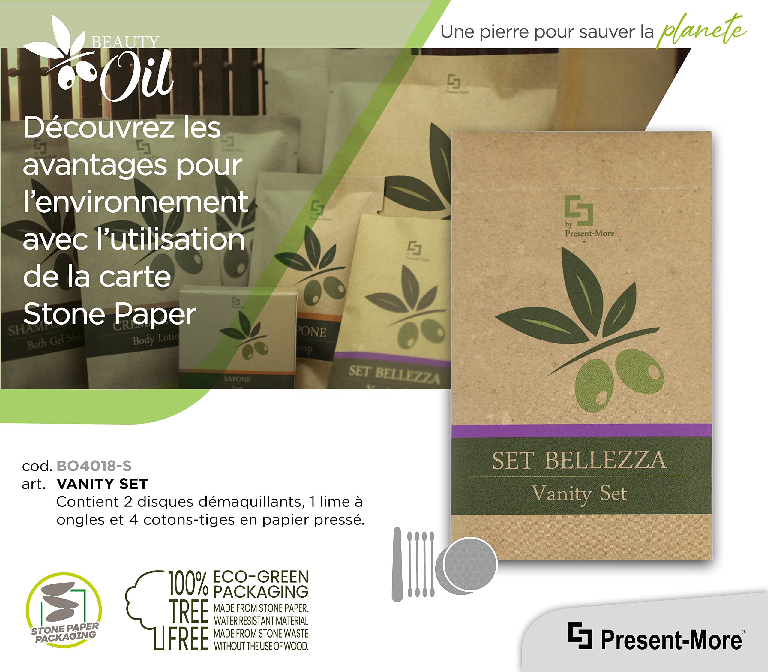 Present-More Luxury Vanity Set - 250 Piece Beauty Kit for Hotels & B&Bs | Eco-Friendly Stone Paper Packaging | Perfect for Travel & Spa Gifts