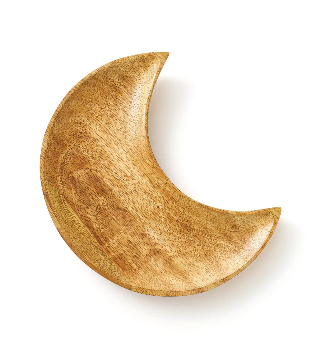 Handmade Crescent Moon Mango Wood Catch All Dish - Natural Wooden Tray for Jewelry, Keys & Essentials | Boho Home Decor for Entryway, Bedroom & Bathroom Organization