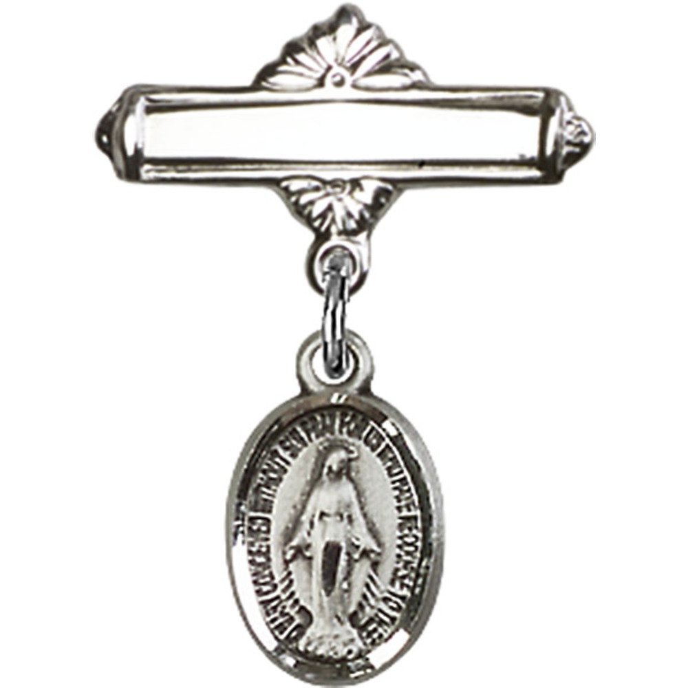 Bonyak Jewelry Sterling Silver Saint Medal Baby Badge with Miraculous Charm - Religious Jewelry Gift for Baptism, First Communion & Christening (7/8