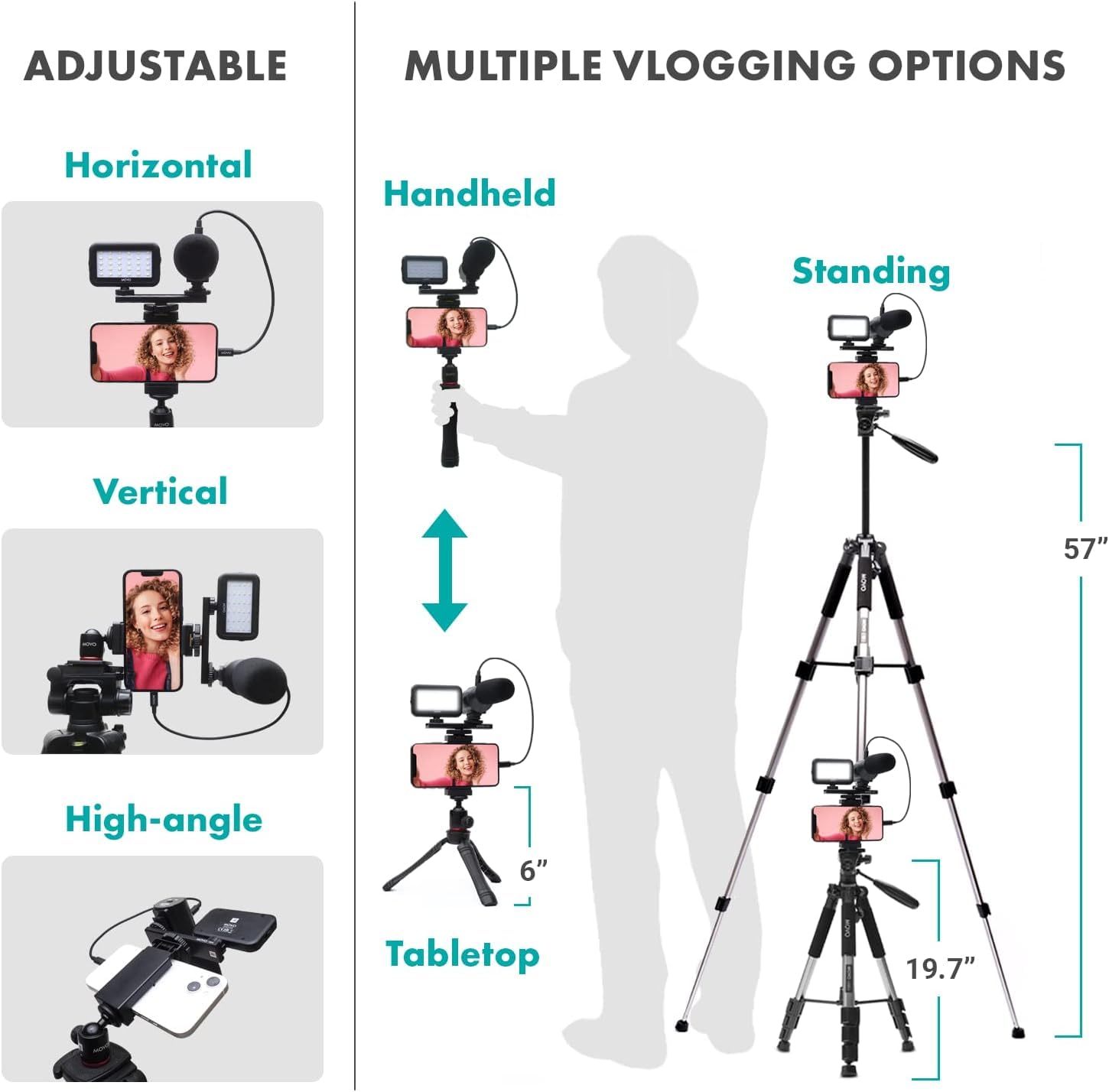 Movo iVlogger Vlogging Kit for iPhone with Full Size Tripod - YouTube Starter Kit with LED Light & Shotgun Mic - Perfect for Content Creators, Travel Vlogging & Live Streaming
