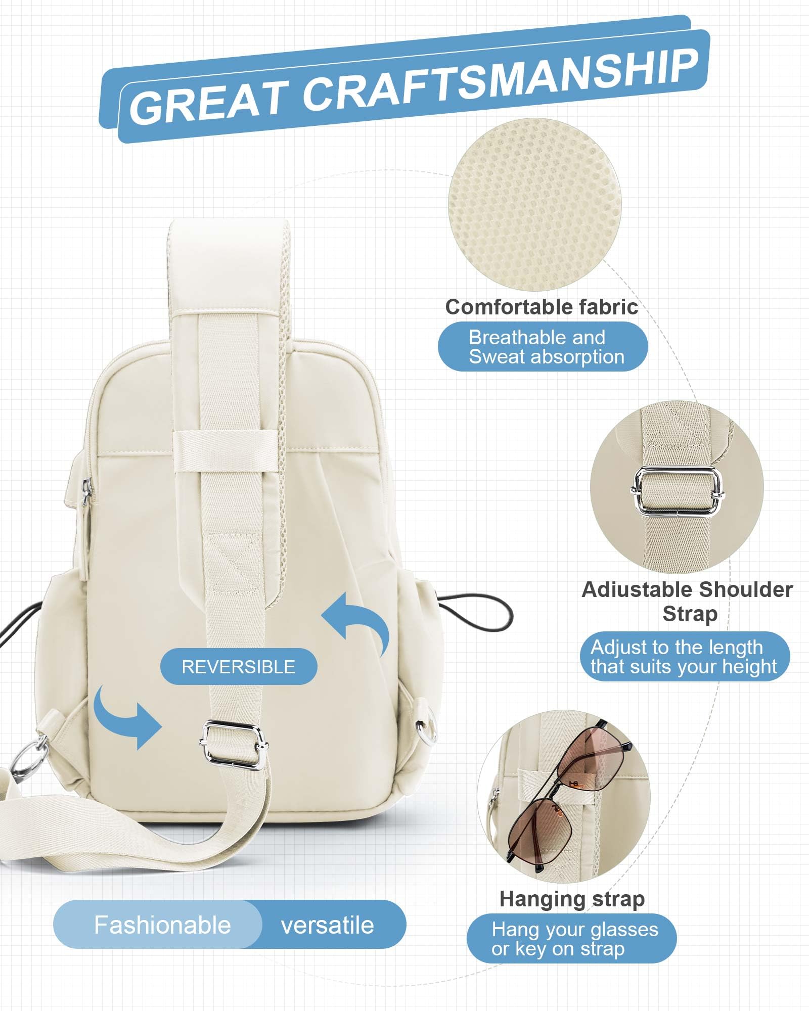 Tactical Sling Crossbody Bag for Men & Women - Anti-Theft Mini Shoulder Backpack for Motorcycle, Travel, Hiking & Outdoor Sports - Lightweight Chest Daypack (Off-White) | Perfect for Commuting, Gym & Everyday Use