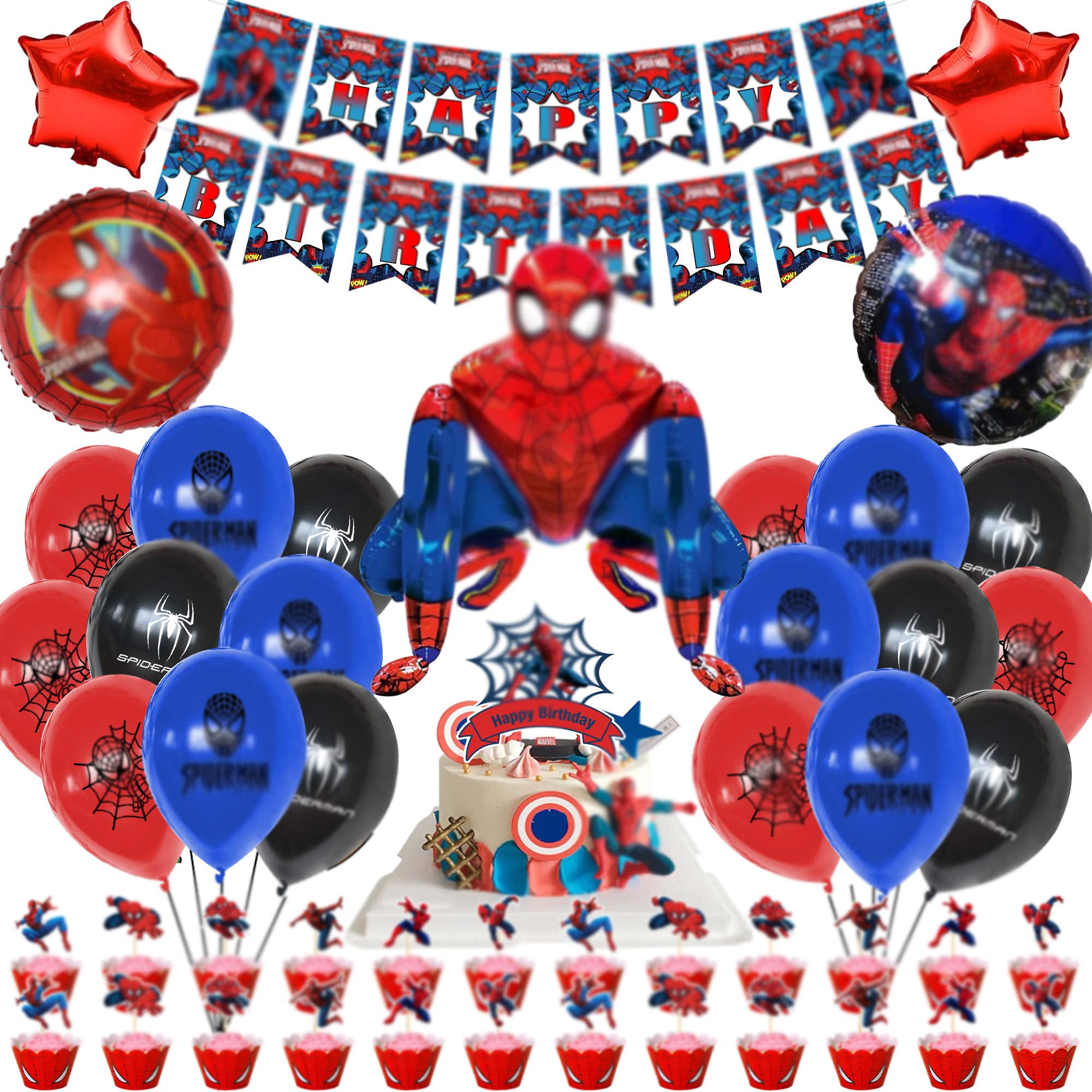 49 Pcs Spider Themed Party Supplies Kit - Halloween Birthday Decorations with Spider Banner, Foil Balloons & Cake Topper for Kids - Perfect for Spooky Birthday Parties, Halloween Celebrations & Themed Events