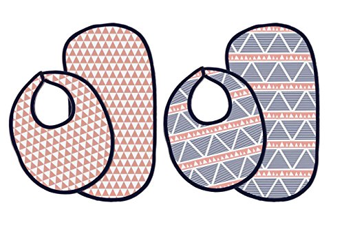 Bacati Tribal Aztec Cotton Muslin Baby Bibs & Burp Cloths Set of 4 - Emma Aztec Coral Mint Navy - Soft Absorbent for Newborns & Infants - Perfect for Feeding, Spit-Up, and Nursery Essentials