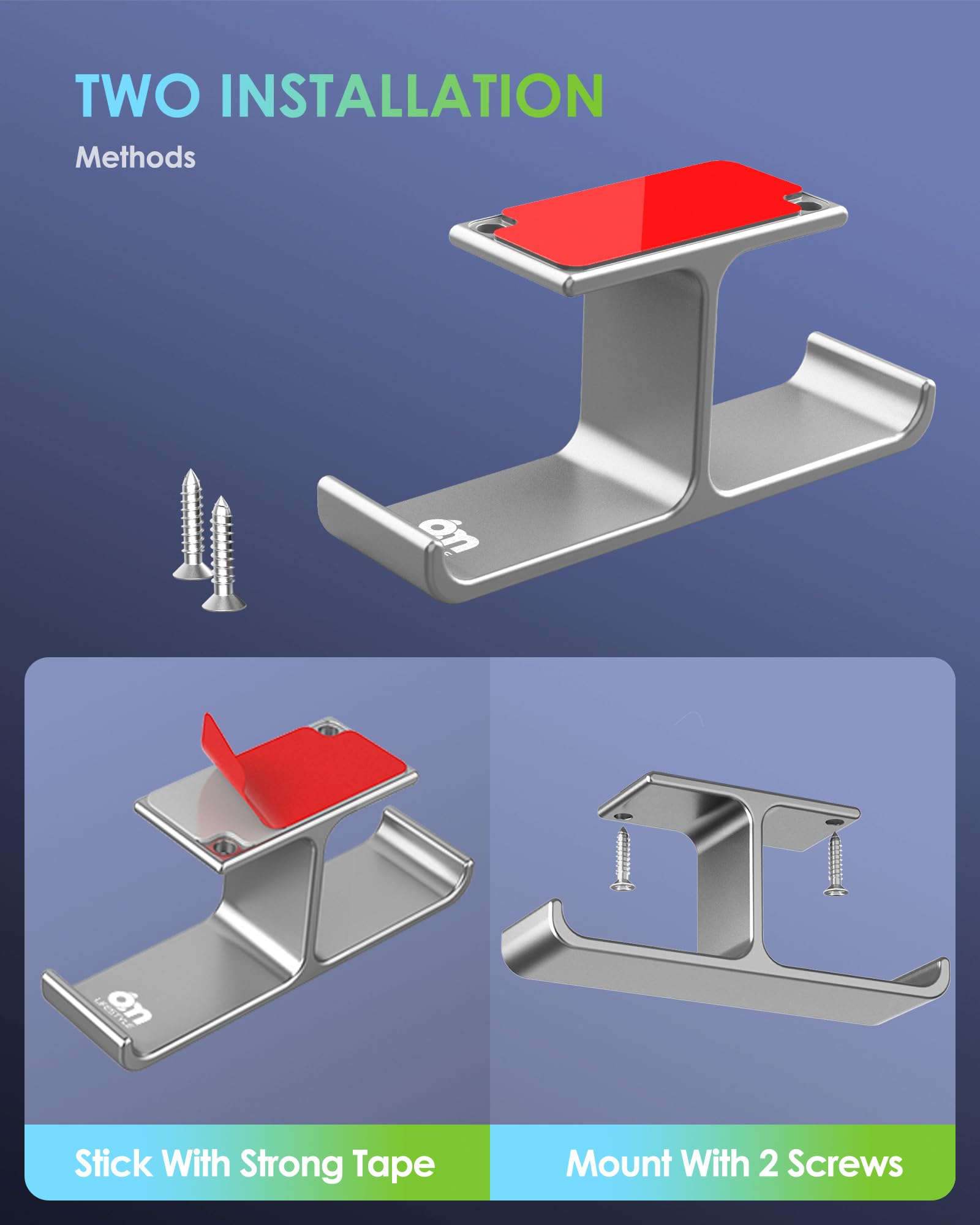 Premium Aluminum Under Desk Headphone Stand Hanger [Patented] - Universal Gaming & DJ Headset Holder with Strong Adhesive/Screws - Perfect for PC Setup, Home Office & Studio Organization