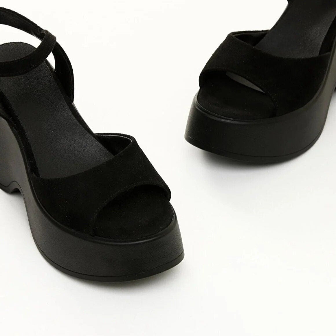 Black Suede Wedge Heels for Women - Comfortable & Stylish Barb-Inspired Shoes for Casual Outings, Date Nights & Office Wear