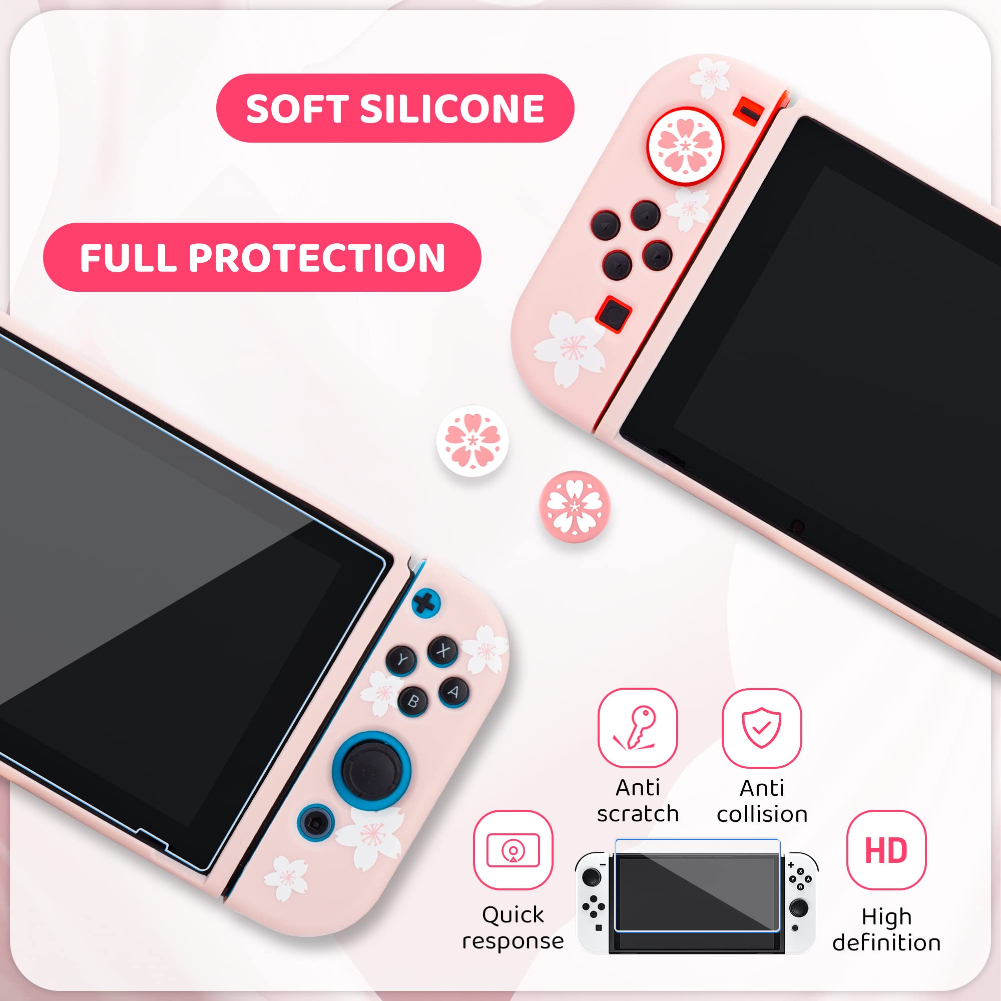 RHOTALL Dual-Tone Cherry Blossom Nintendo Switch Carrying Case - Portable Storage Bag with Protective Cover, Screen Protector, Adjustable Shoulder Strap & 2 Thumb Grips - Perfect for Travel, Gaming Parties & Switch Accessories Organization