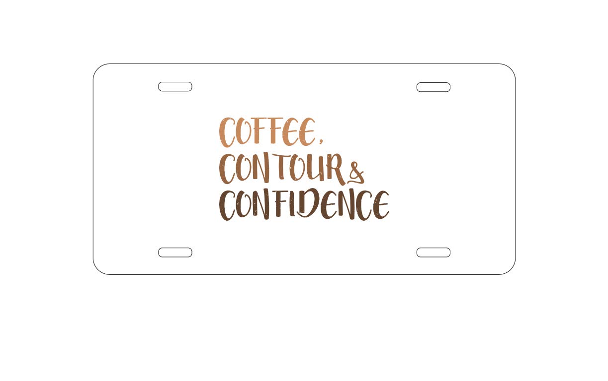 Custom Aluminum Vanity License Plate for Car Front - Coffee Contour & Confidence Design | Personalized Auto Accessory for Cars, Trucks & SUVs | Perfect for Gifts, Car Shows & Personal Expression