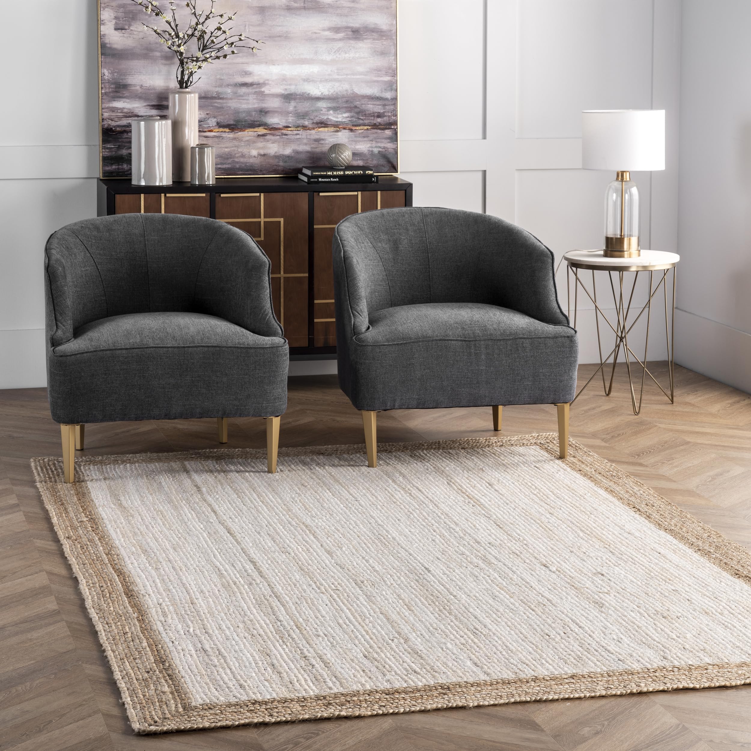 nuLOOM Eleonora Natural Jute Area Rug 4x6 Feet, Soft & Durable, White - Perfect for Living Room, Bedroom, or Home Decor
