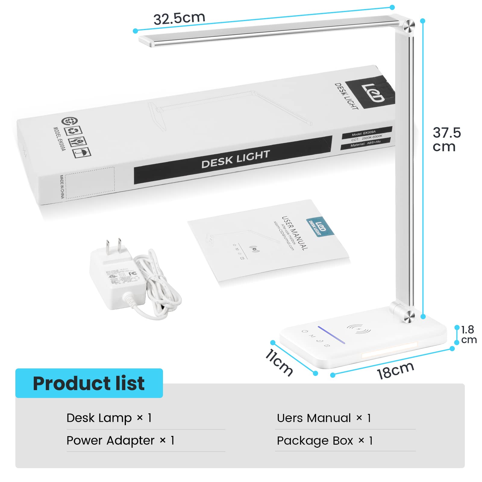 LED Desk Lamp with Night Light - Fast Wireless Charger & USB Port, 10 Brightness Levels & 5 Color Modes, Dimmable Touch Control Bedside Lamp with Auto Timer (1200Lux) for Home Office, Study, Reading & Bedroom Lighting