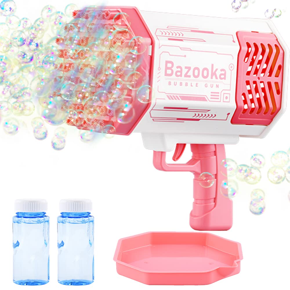 Electric Automatic Bubble Blaster Gun with 69 Holes & LED Lights - Rechargeable Bubble Maker Machine for Kids & Adults, Outdoor/Indoor Party Favors, Summer Fun Toys (Pink) - Perfect for Birthday Parties, Backyard Play & Family Gatherings