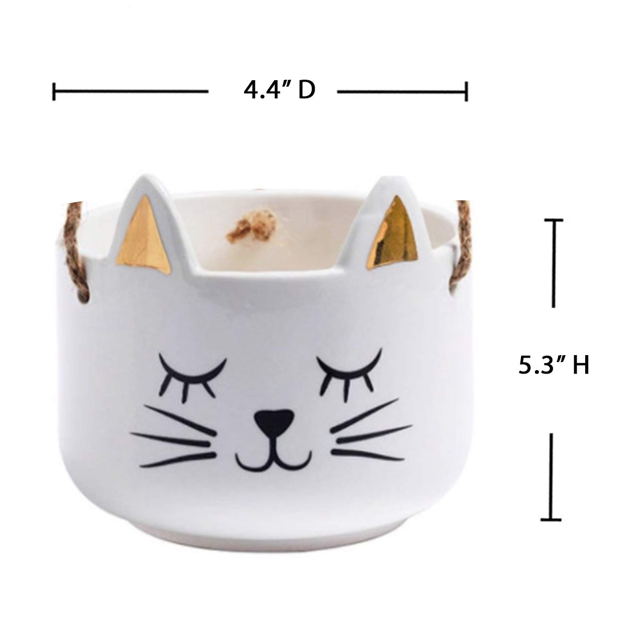 Ceramic Succulent Planter Pot - White Cat with Gold Ears Hanging Indoor Plant Pot for Home, Office, Garden Decor - Perfect for Small Plants, Herbs, and Air Plants (Set of 2)