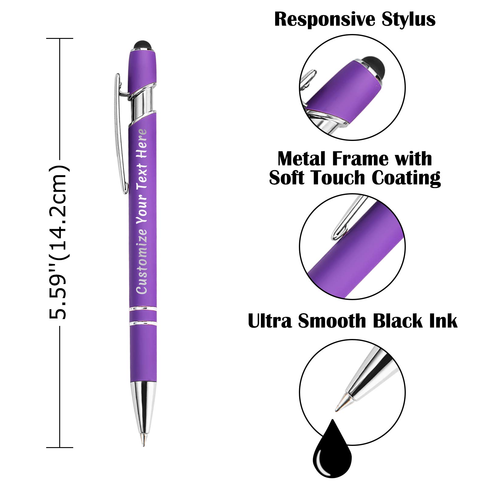 60 Personalized Engraved Pens with Stylus - Custom Name, Logo or Message - Soft Touch Metal Pens - Bulk Graduation, Birthday, Boss & Teacher Gifts - Light Green - Perfect for Office, School & Corporate Events