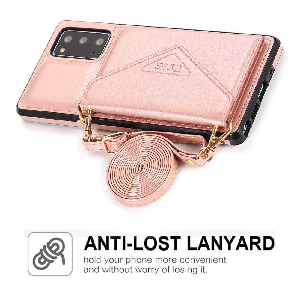 Samsung Galaxy A12 5G Wallet Case - Leather Crossbody Phone Case with Credit Card Holder, Magnetic Flip Cover, PU Kickstand & Shockproof Protection (Rose Gold) | Perfect for Travel, Shopping & Daily Use