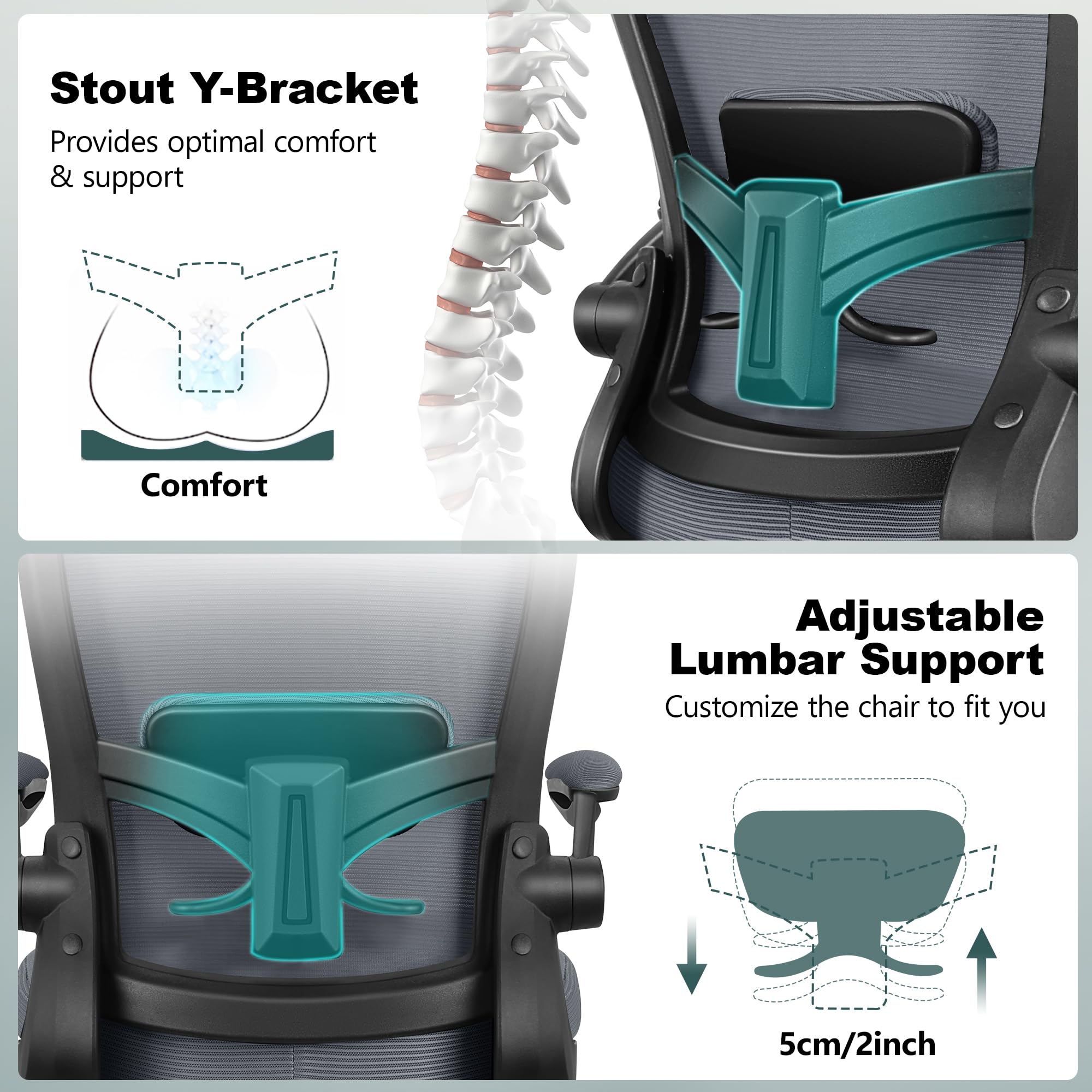 FelixKing Ergonomic Drafting Chair - Adjustable Height Mesh Office Chair with Lumbar Support, Flip-Up Armrests & Footrest - Comfortable High Back Computer Task Chair for Home Office, Studio & Drafting Table Use