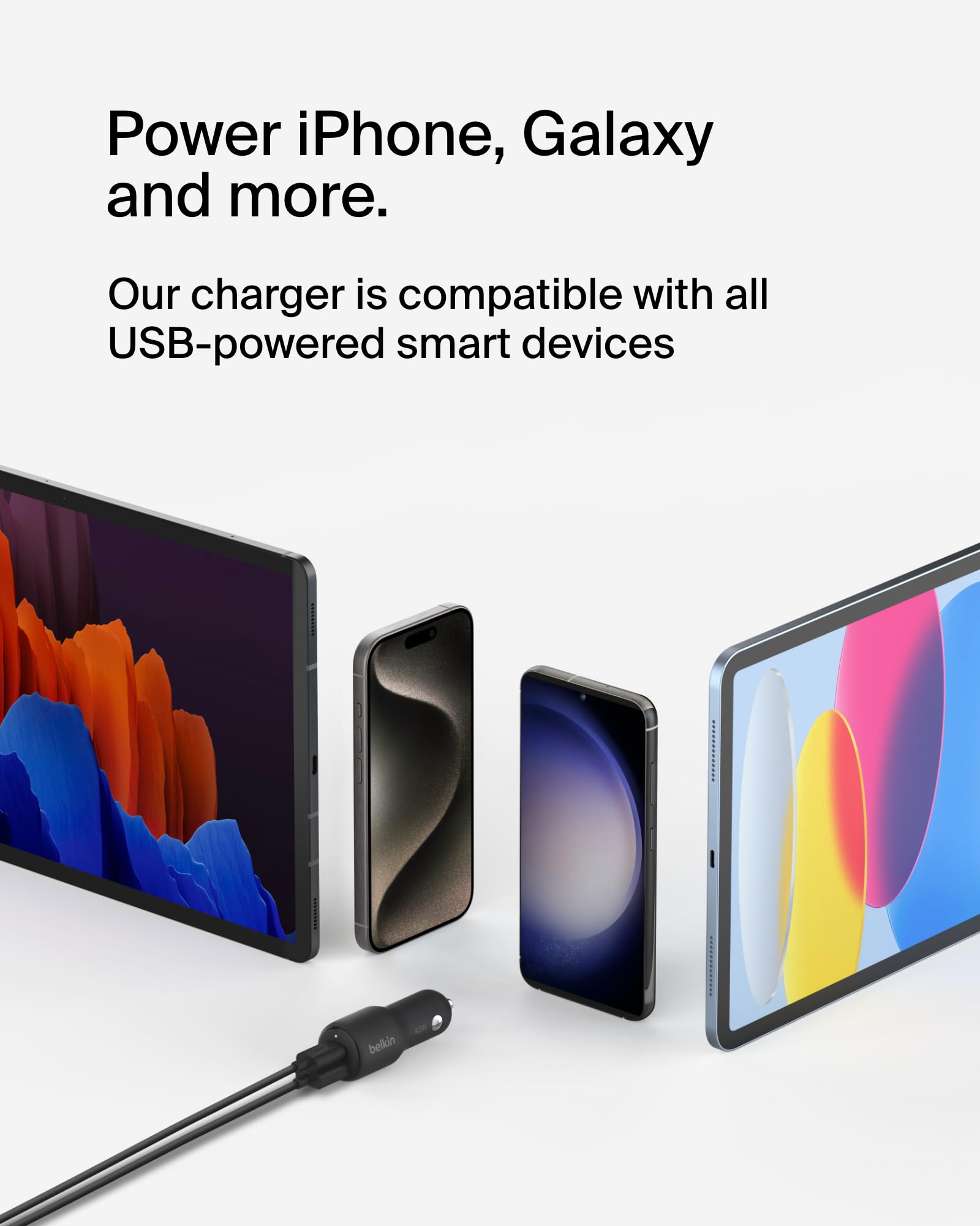 Belkin BoostCharge 42W Dual Port Fast Car Charger with 30W USB-C PPS & 12W USB-A - Compatible with iPhone 16/15 Series, Samsung Galaxy S25 - Includes USB-C Cable - Perfect for Road Trips & Daily Commutes - Black