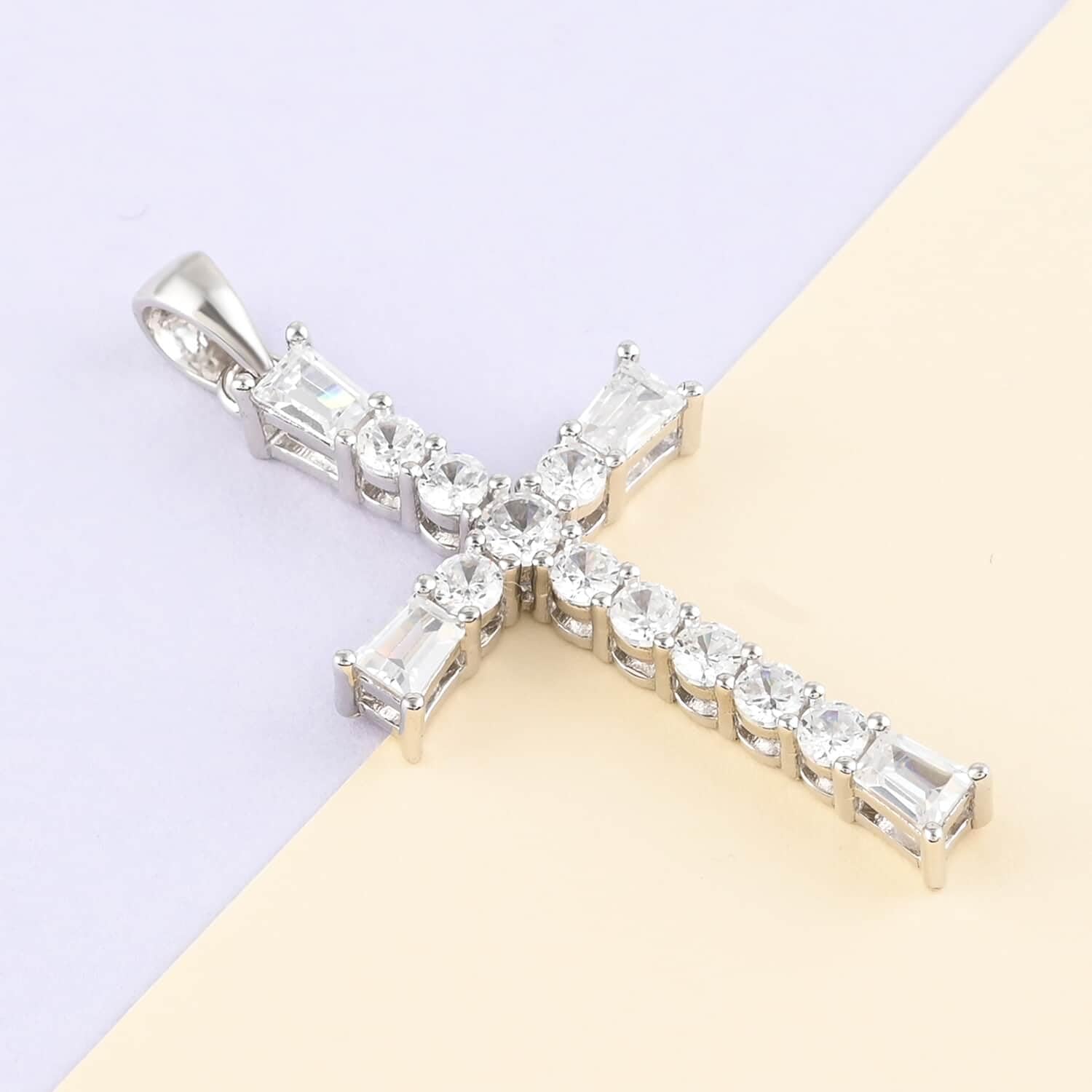 925 Sterling Silver Cross Pendant for Men & Women - Cubic Zirconia Prong Set Christian Jewelry - Catholic Faith Religious Gift for Christmas, Baptism & Daily Wear