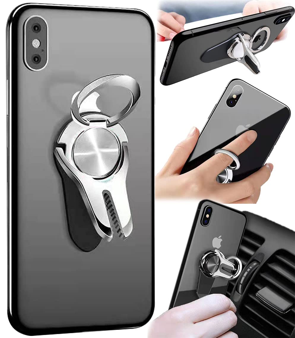 Universal 2-Pack Metal Silver Air Vent Phone Ring Holder - Car Mount Stand for iPhone & Smartphones | Perfect for Driving, Commuting & Hands-Free Use