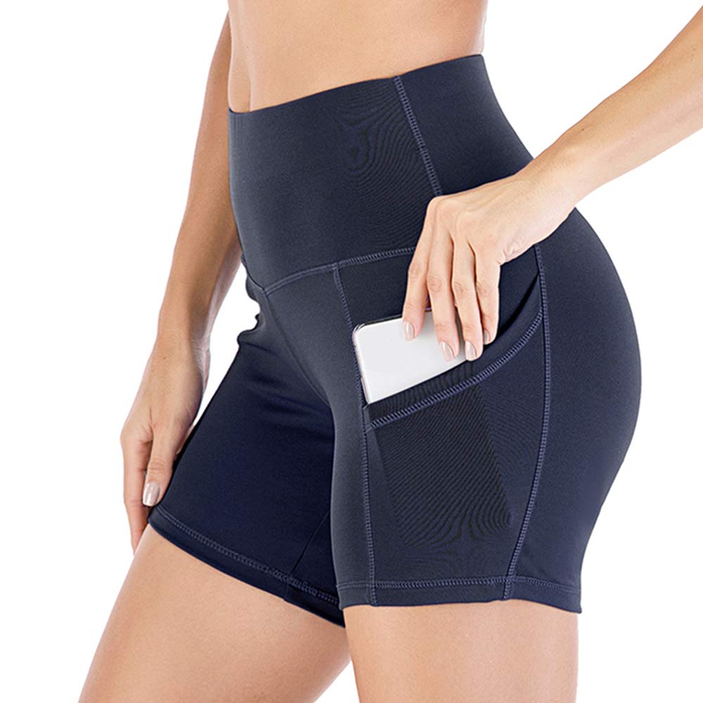 HOMETA Women's High Waist Yoga Shorts - Workout Running Compression Biker Shorts with Side Pockets - Perfect for Gym, Yoga, Running & Casual Wear