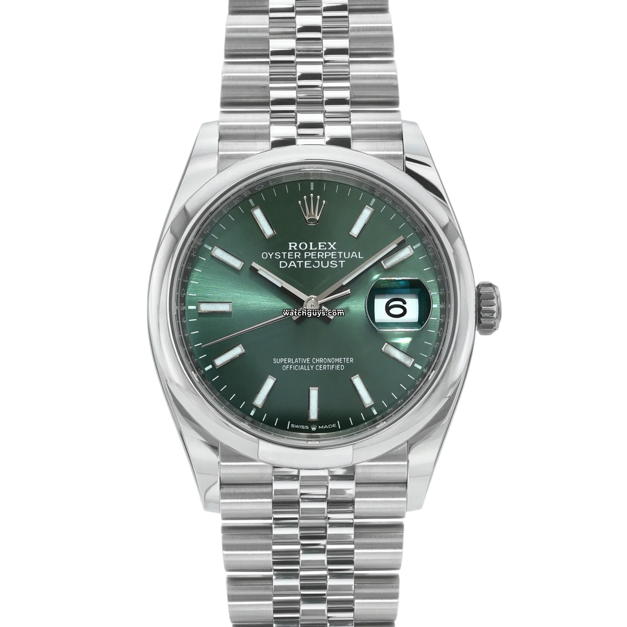 Rolex Datejust 126200 Stainless Steel Watch with Mint Green Dial & Jubilee Bracelet - Perfect for Business, Formal Events & Luxury Gift Giving