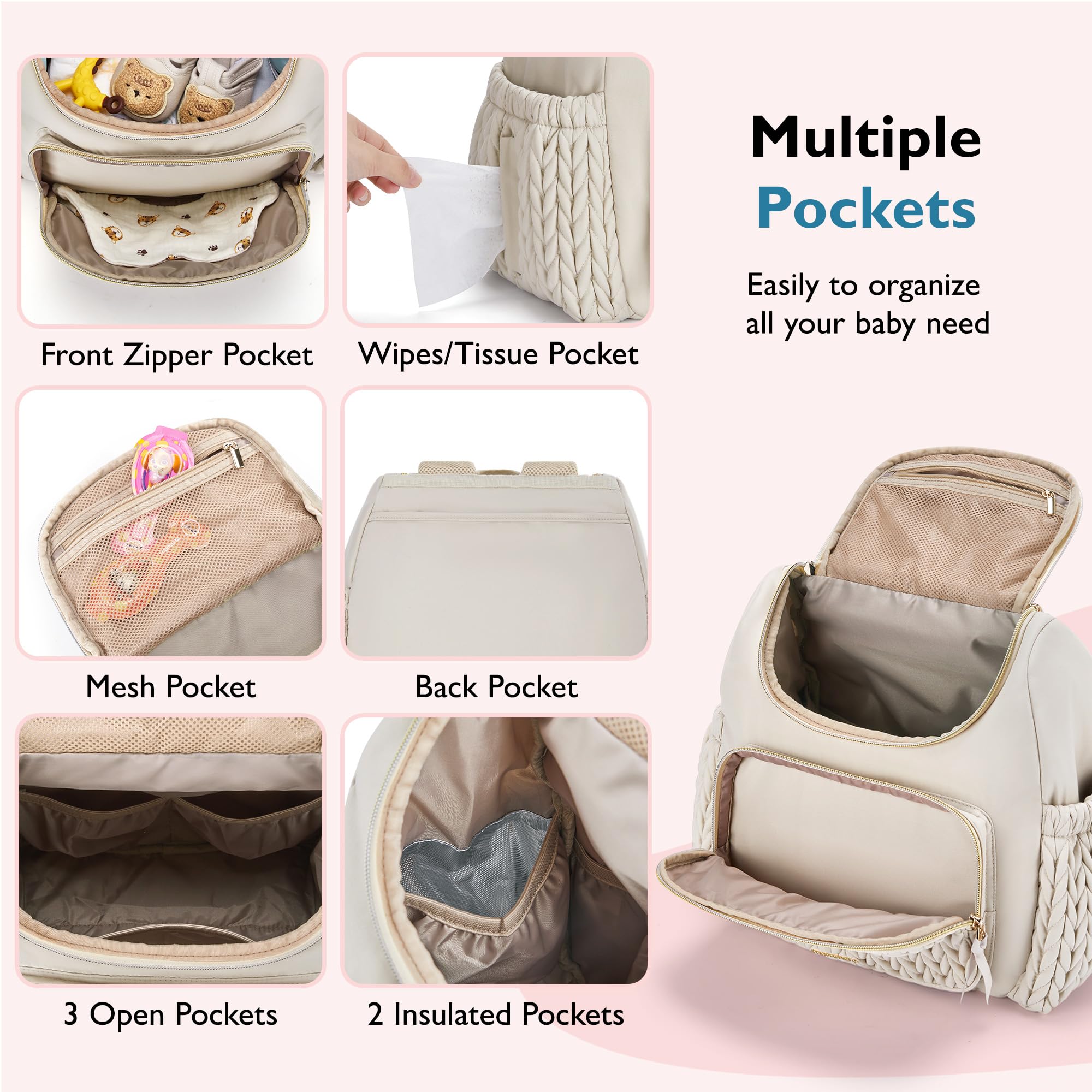 Mommore Small Stylish Diaper Backpack for Baby Travel - Insulated Pockets, Changing Pad & Stroller Straps | Perfect for Daycare, Park Outings & Family Trips