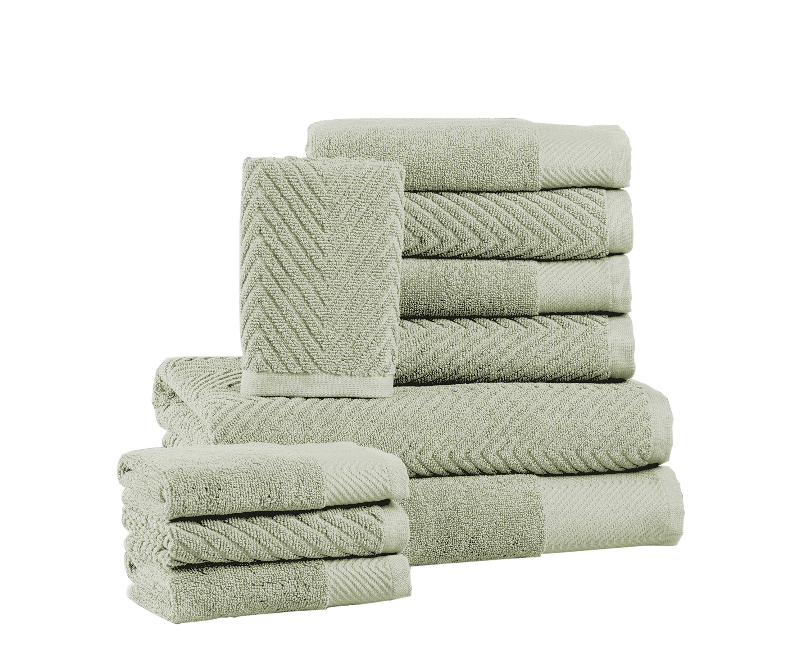 10-Piece Luxury Bath Towel Set - 2 Large Bath Towels, 4 Turkish Hand Towels & 4 Washcloths - Soft Absorbent Hotel & Spa Quality - Jade Green - Perfect for Bathroom, Gym, Salon and Home Spa Use
